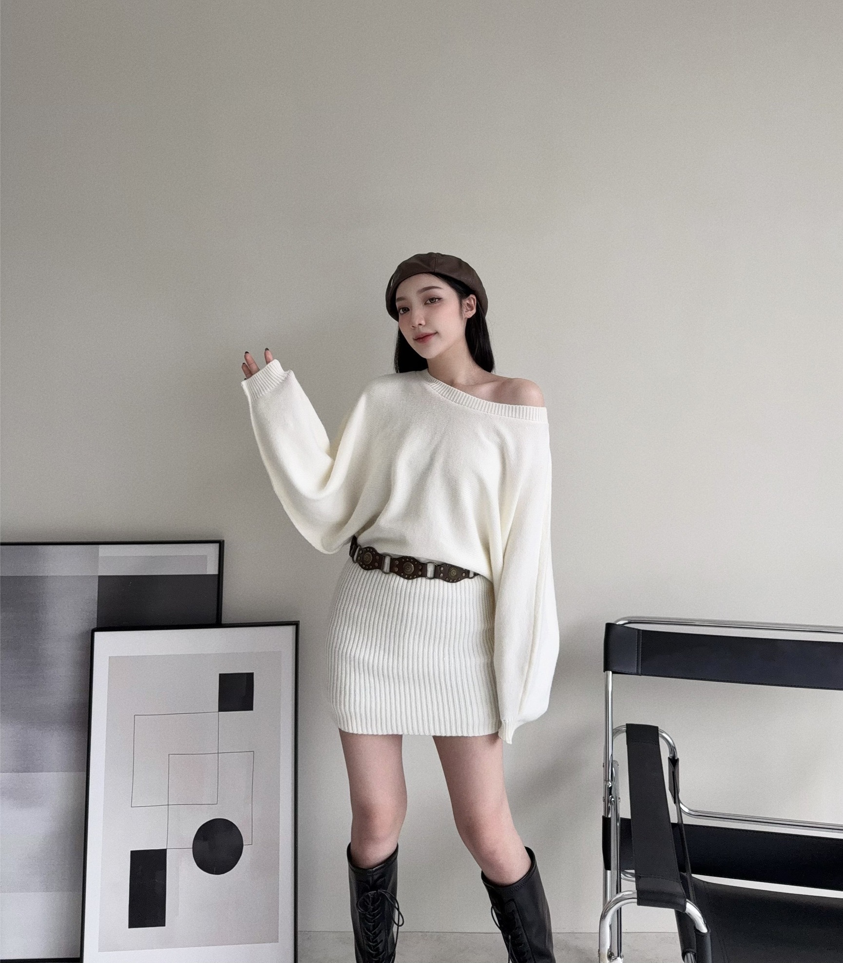 121810903『選品』復古風針織皮帶短洋 (2)