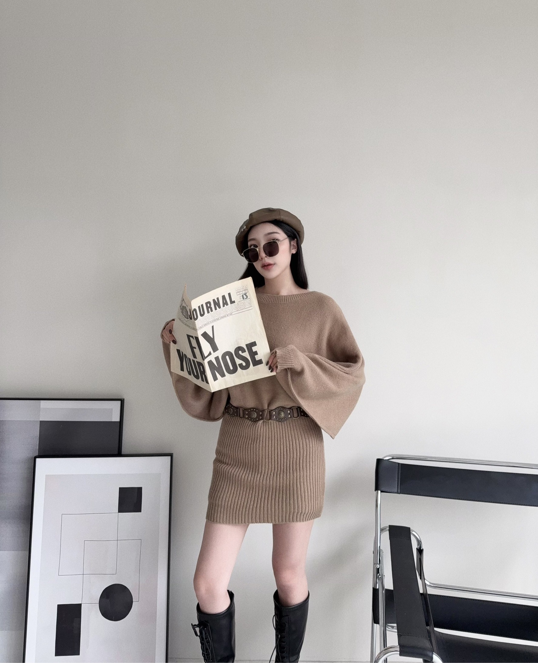 121810903『選品』復古風針織皮帶短洋 (3)