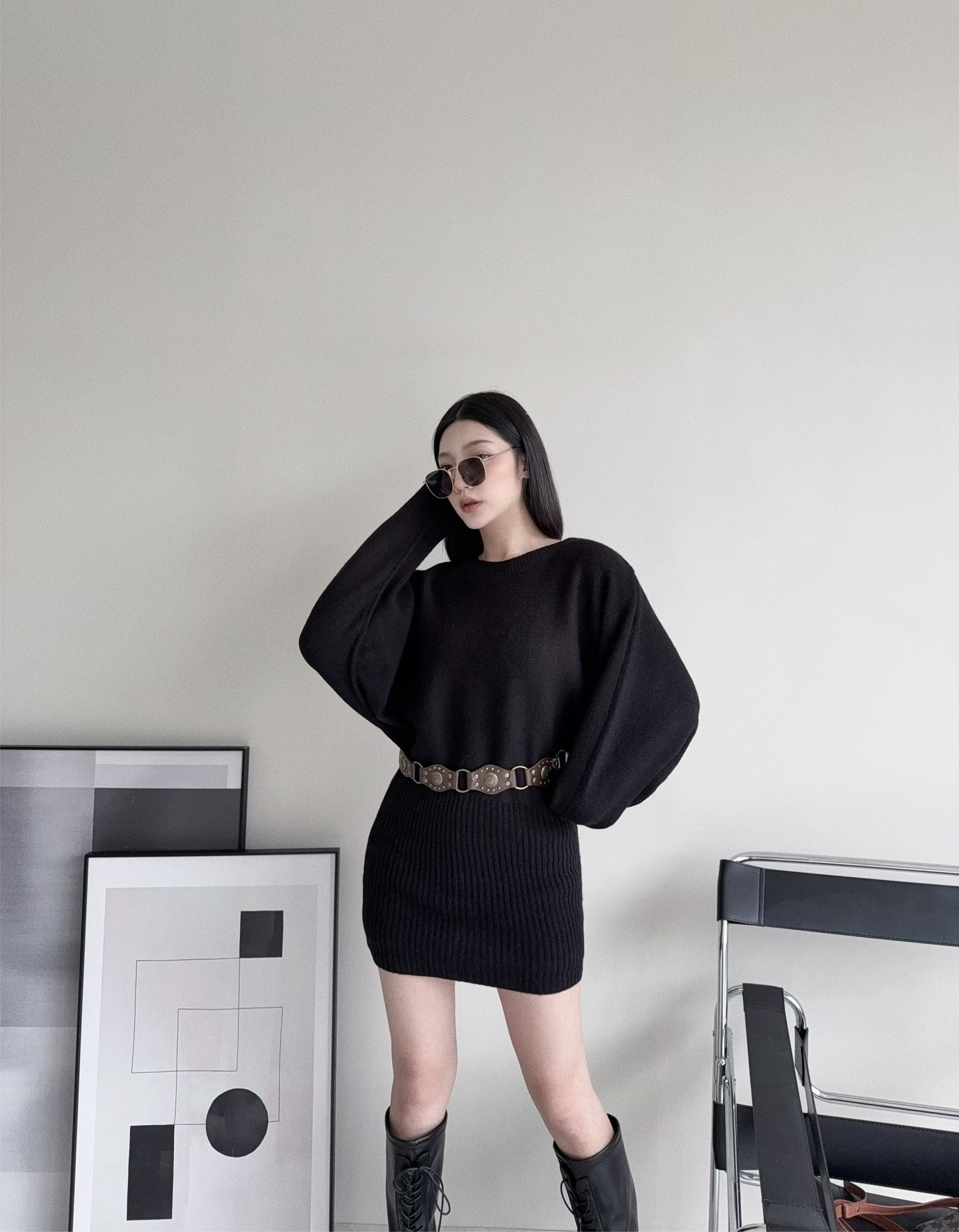 121810903『選品』復古風針織皮帶短洋 (5)