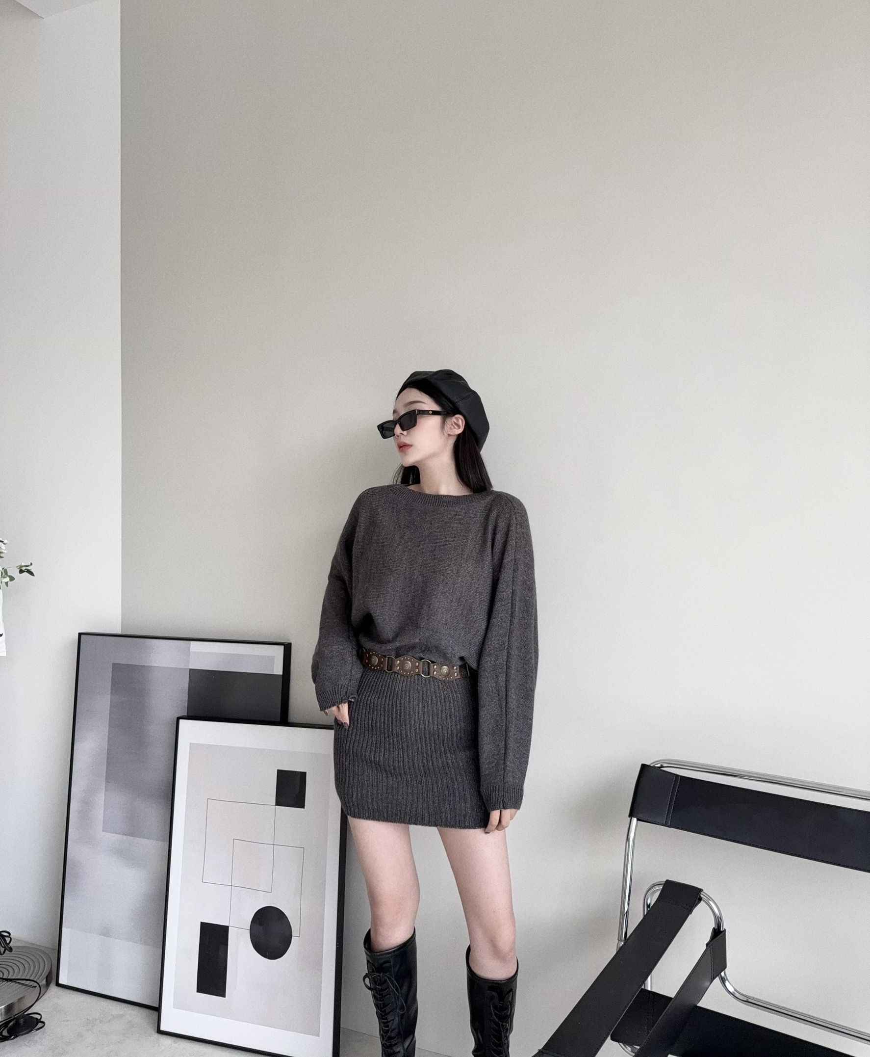 121810903『選品』復古風針織皮帶短洋 (4)