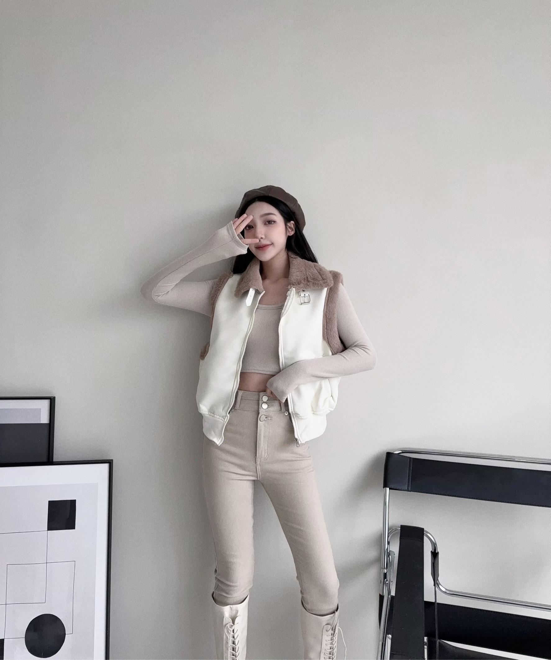 #1218608『選品』皮毛拼接短版皮革背心