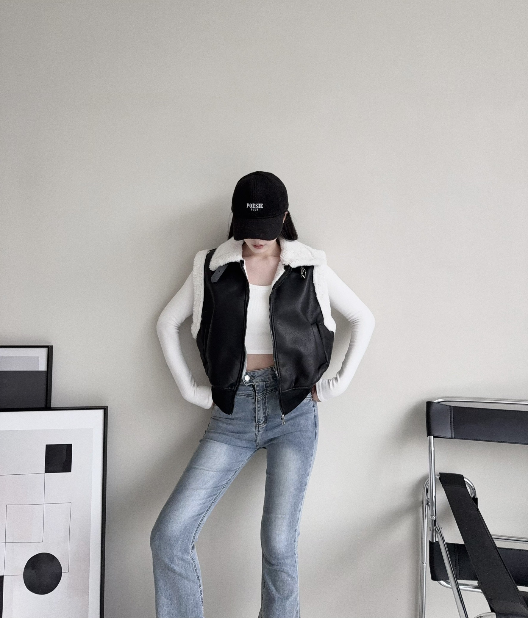 #1218608『選品』皮毛拼接短版皮革背心 (4)