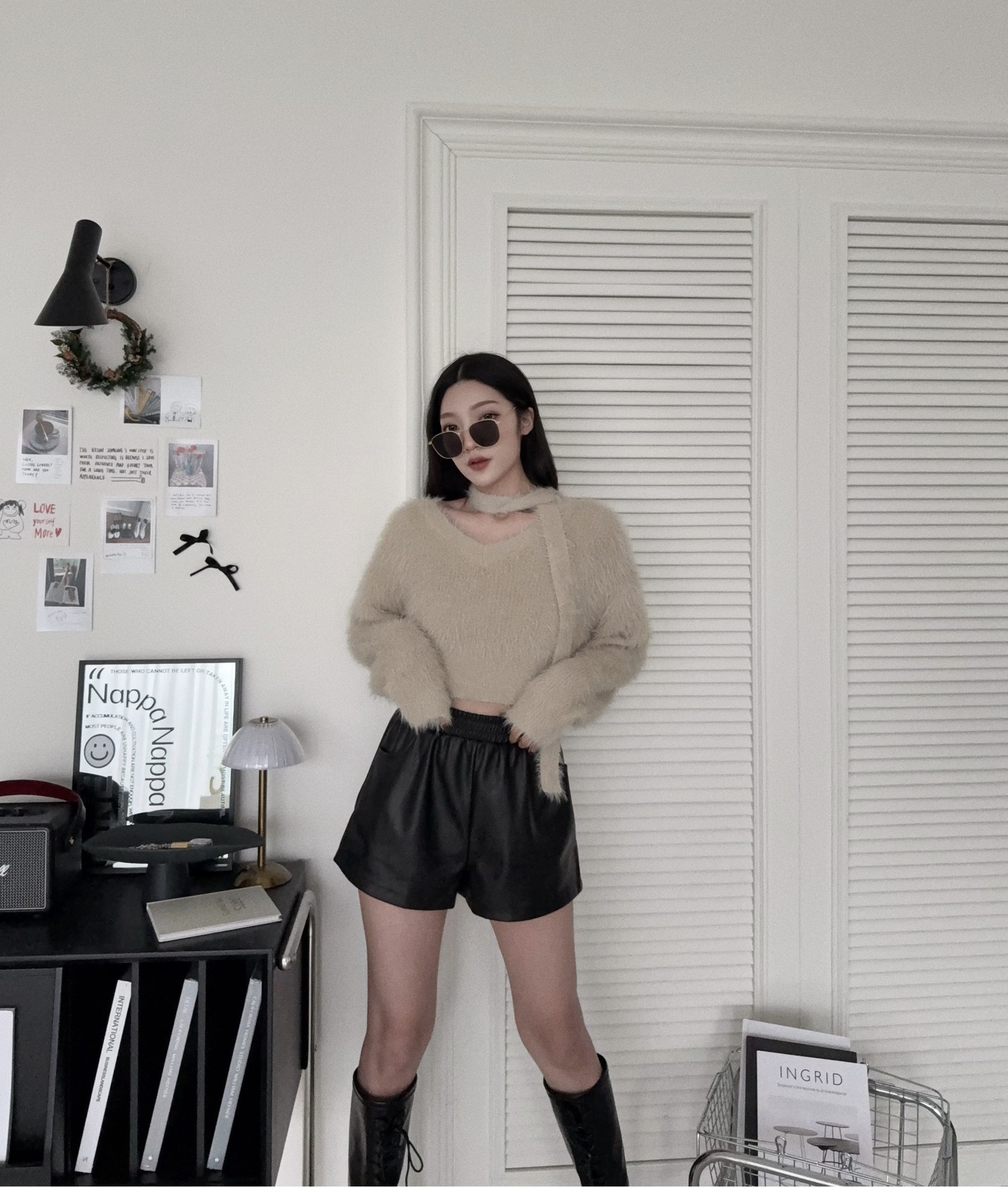 121812484『選品』純欲貂毛繞脖縮腰上衣 (3)