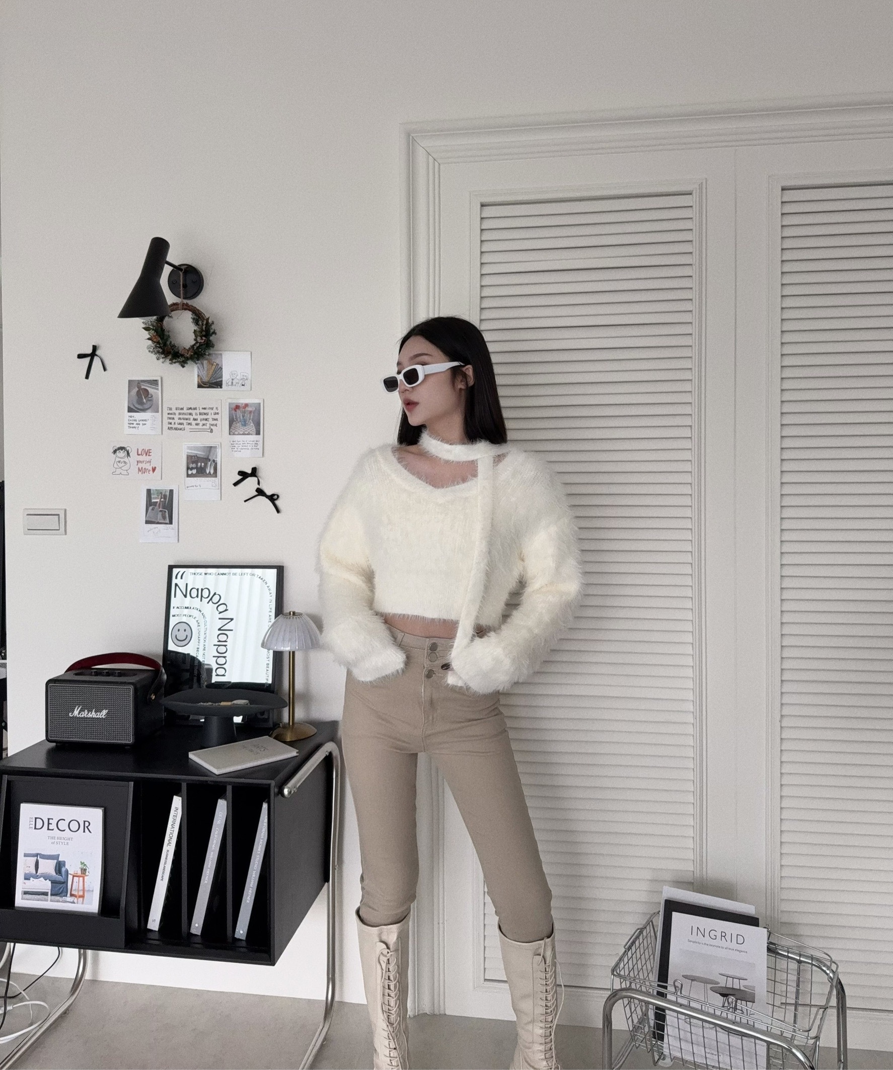 121812484『選品』純欲貂毛繞脖縮腰上衣