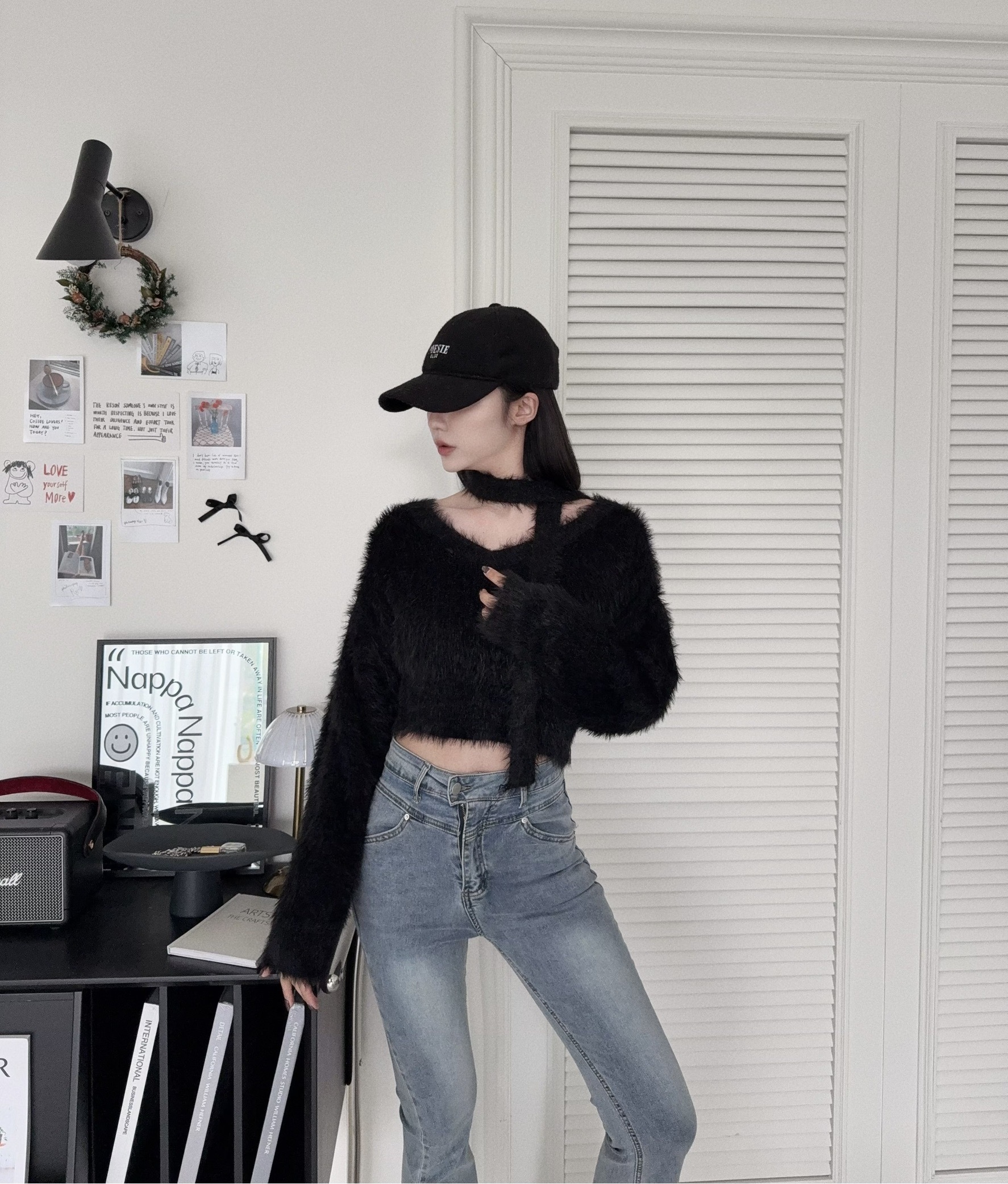 121812484『選品』純欲貂毛繞脖縮腰上衣 (5)