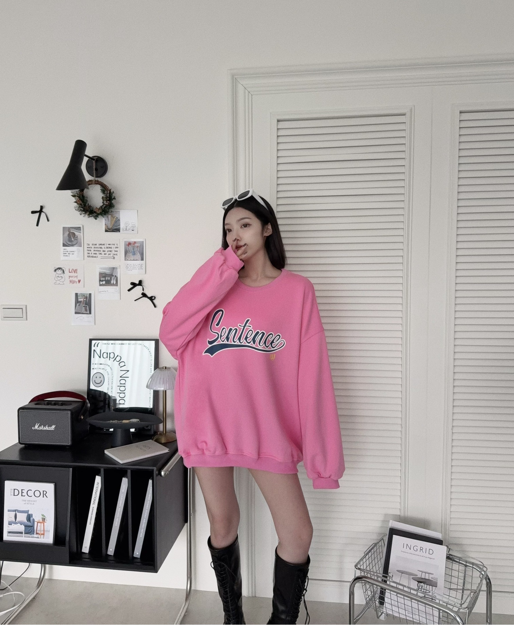 12180917『選品』磨毛字母寬鬆大學T (3)