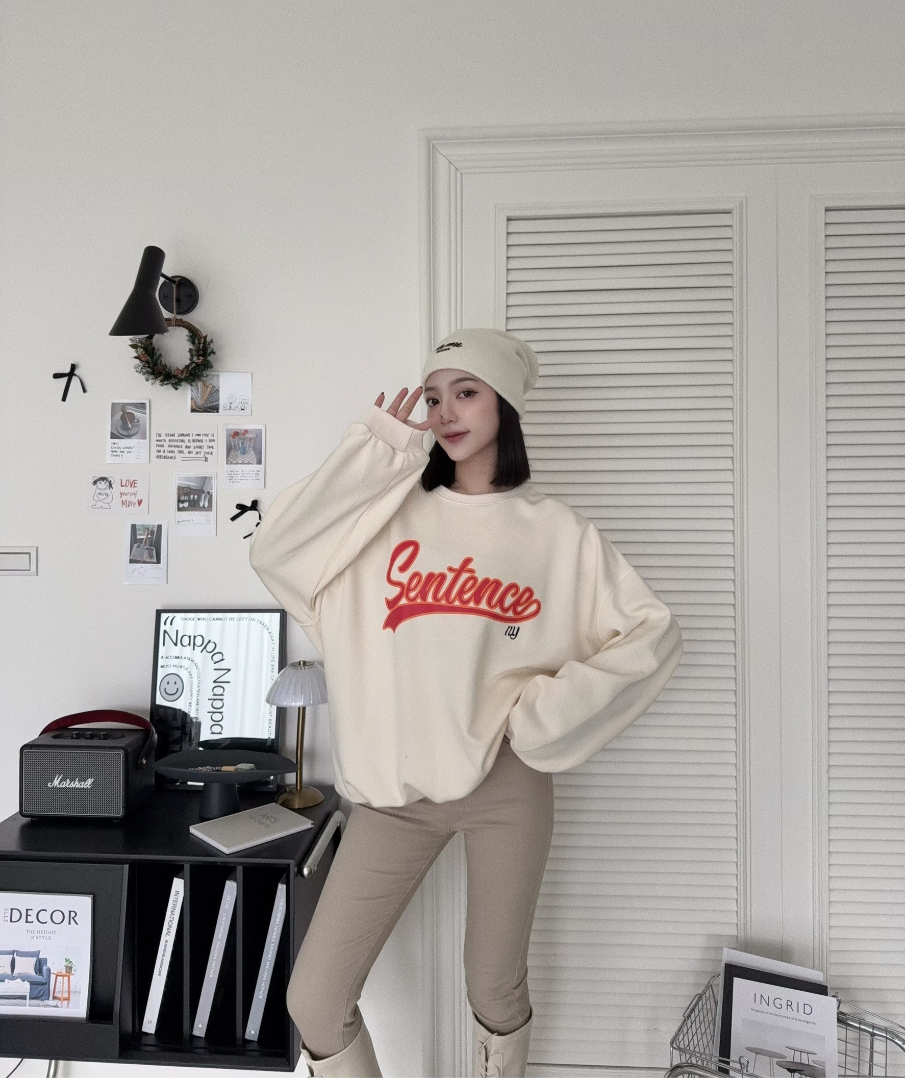 12180917『選品』磨毛字母寬鬆大學T (2)