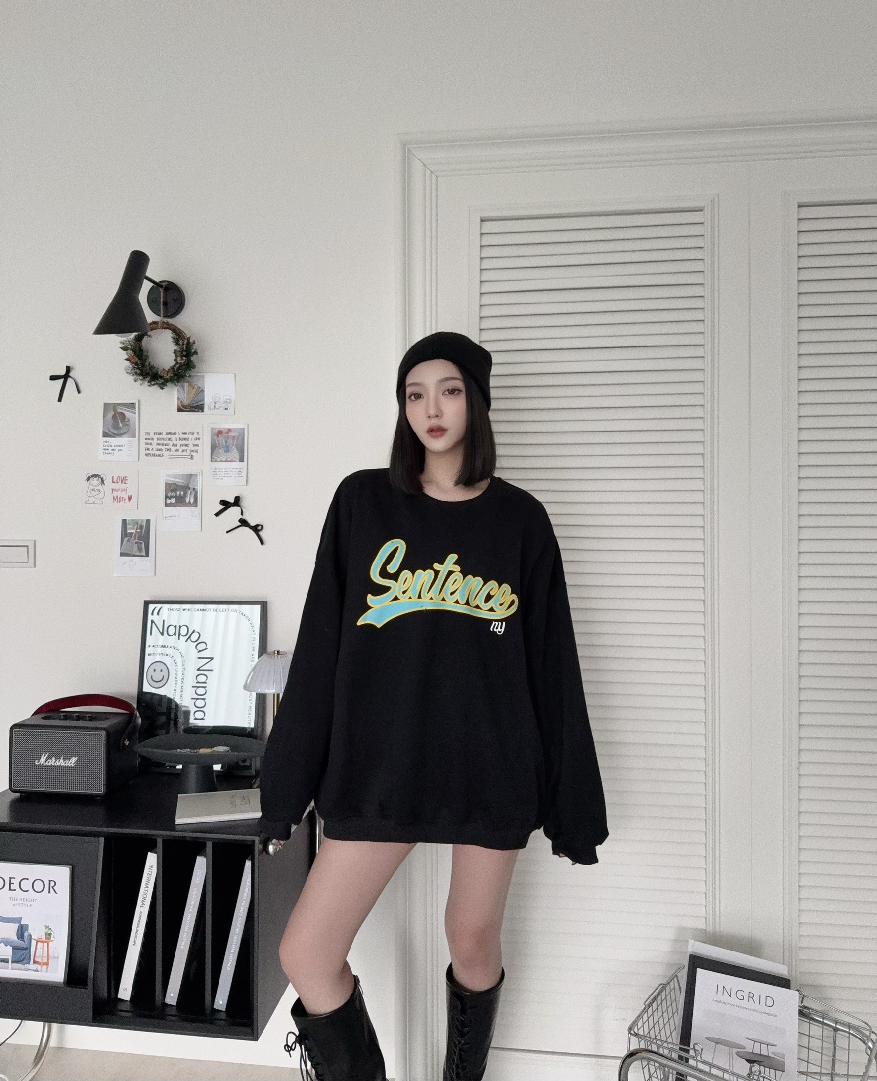 12180917『選品』磨毛字母寬鬆大學T (5)