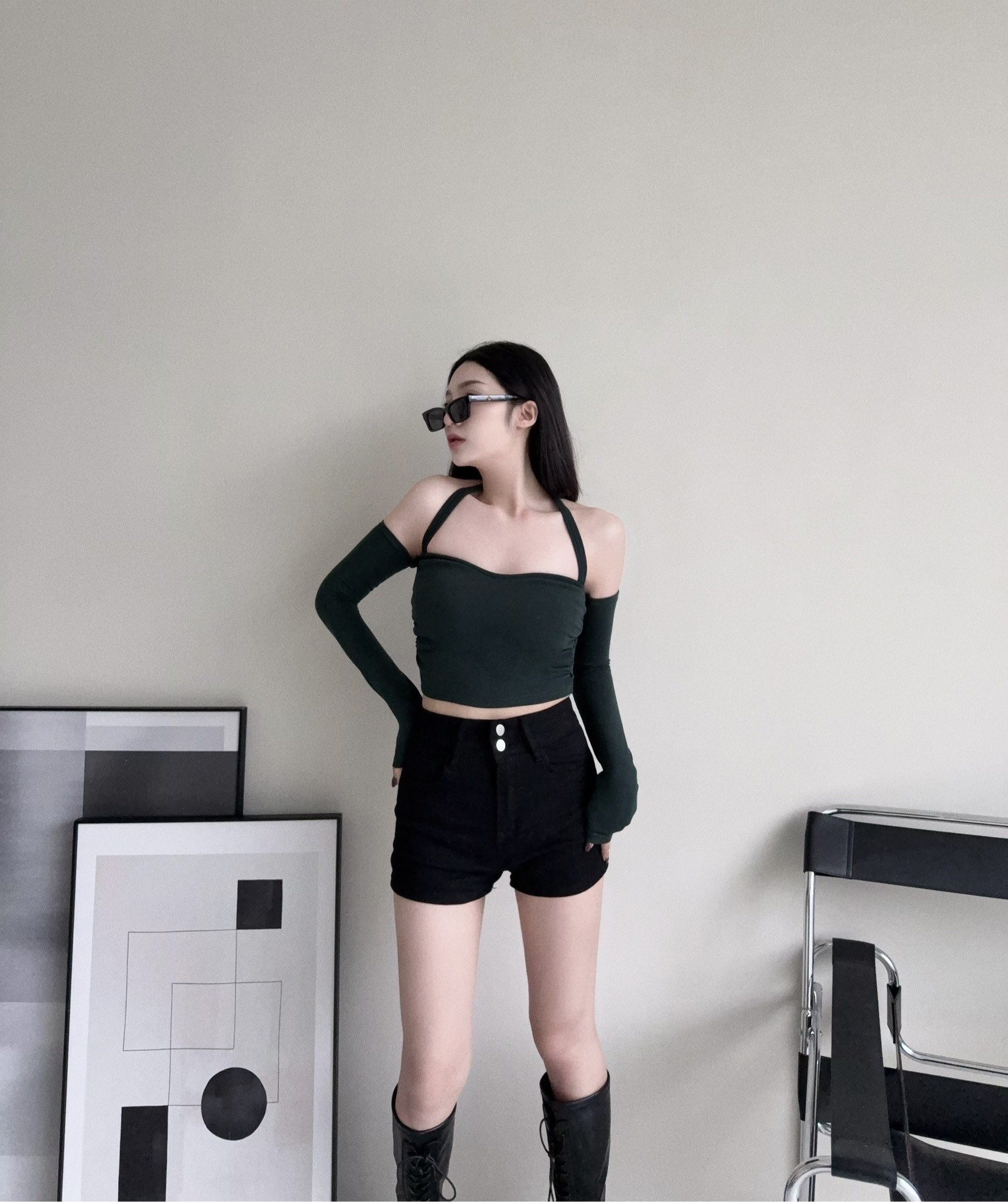 #12180069『訂製款』5秒發熱系列-純欲掛脖桃心短袖上衣 (4)