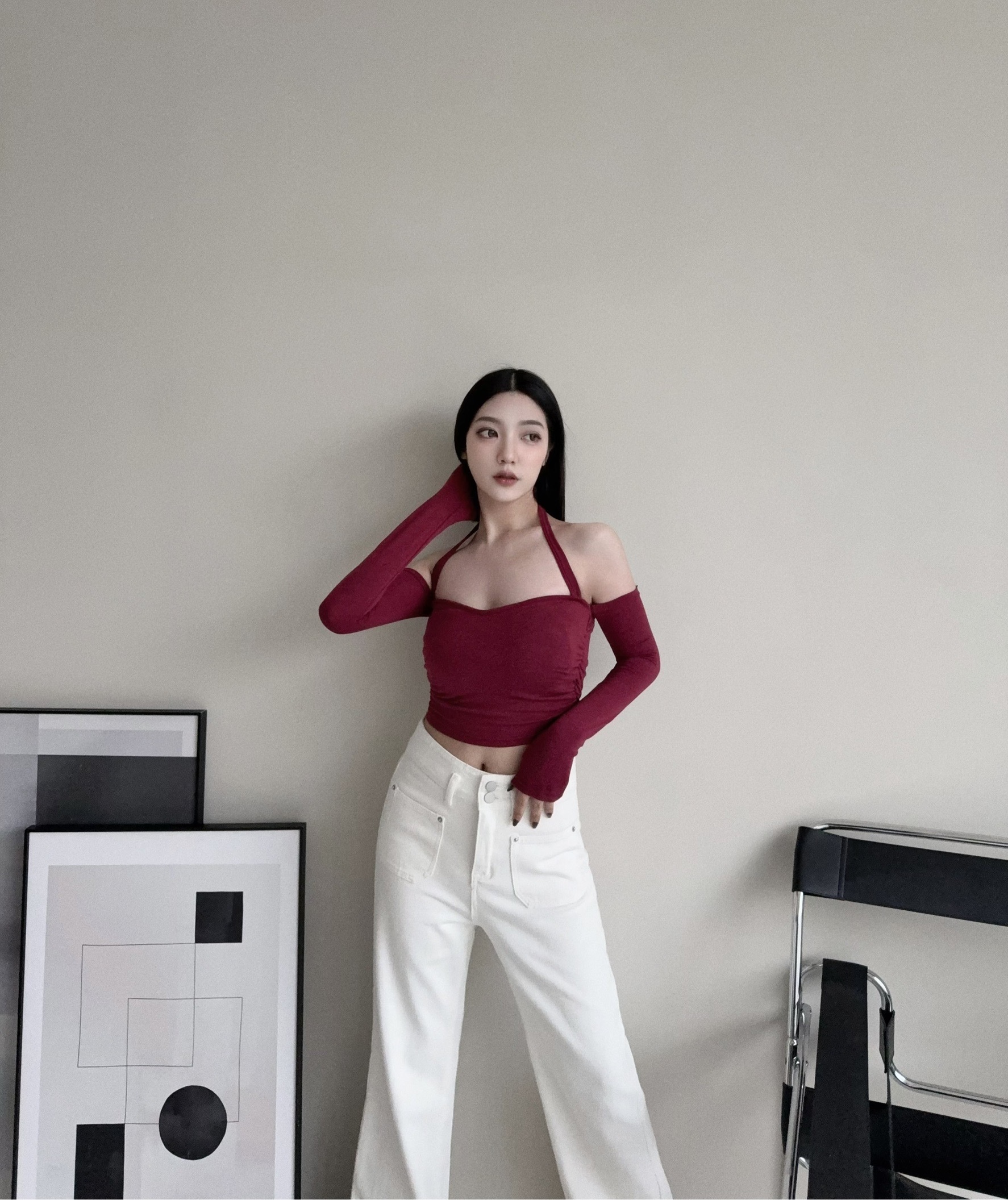 #12180069『訂製款』5秒發熱系列-純欲掛脖桃心短袖上衣 (2)