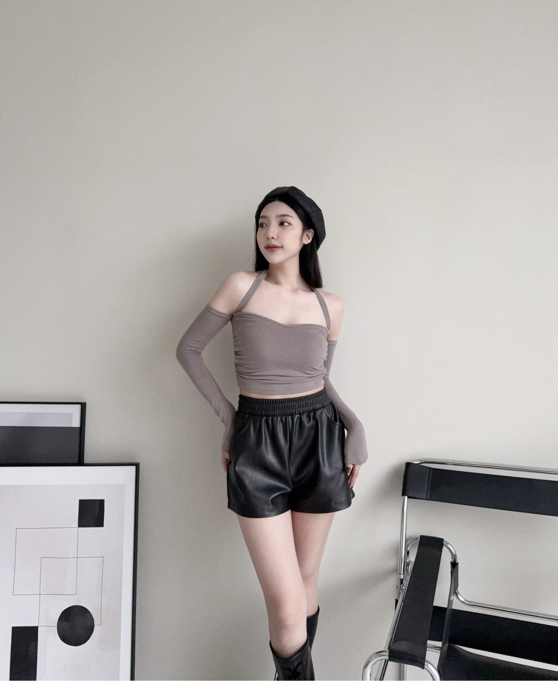 #12180069『訂製款』5秒發熱系列-純欲掛脖桃心短袖上衣 (3)