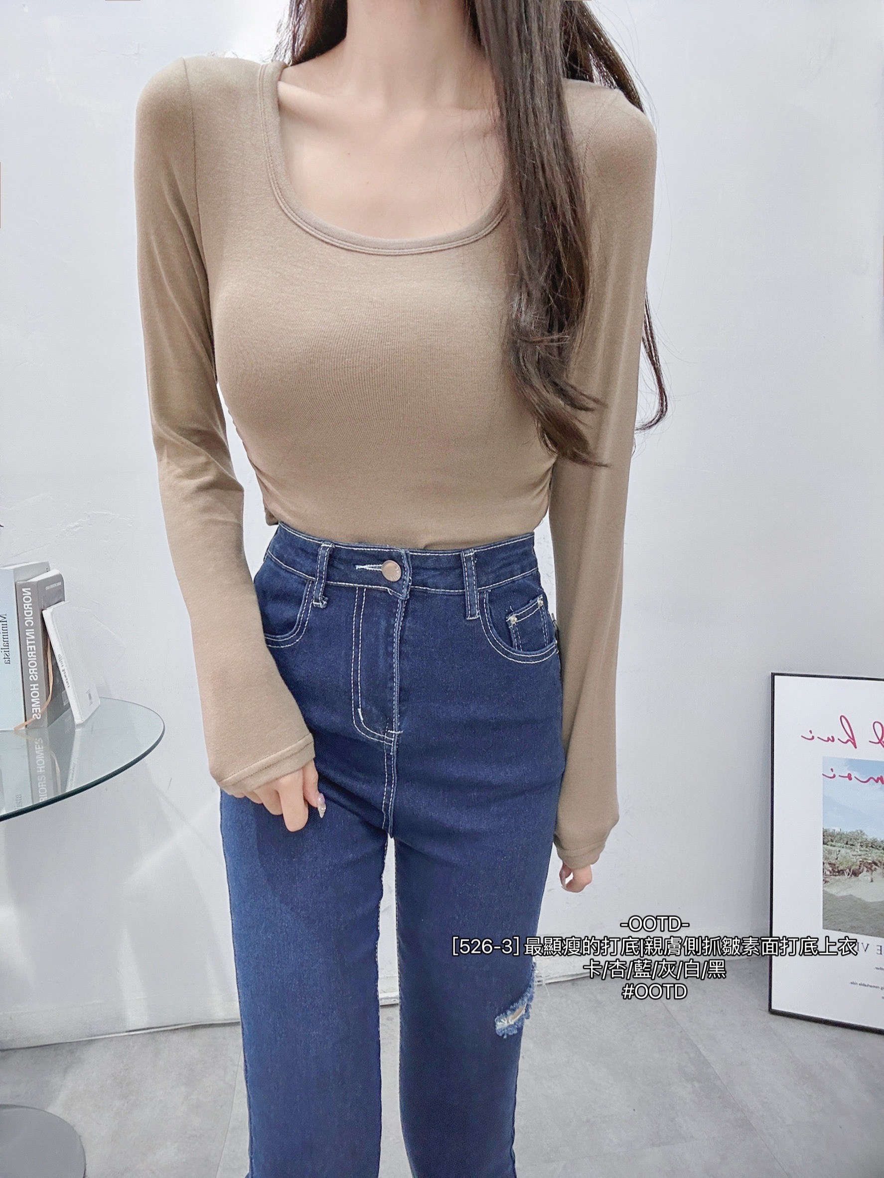 [526-3] 最顯瘦的打底親膚側抓皺素面打底上衣 (7)