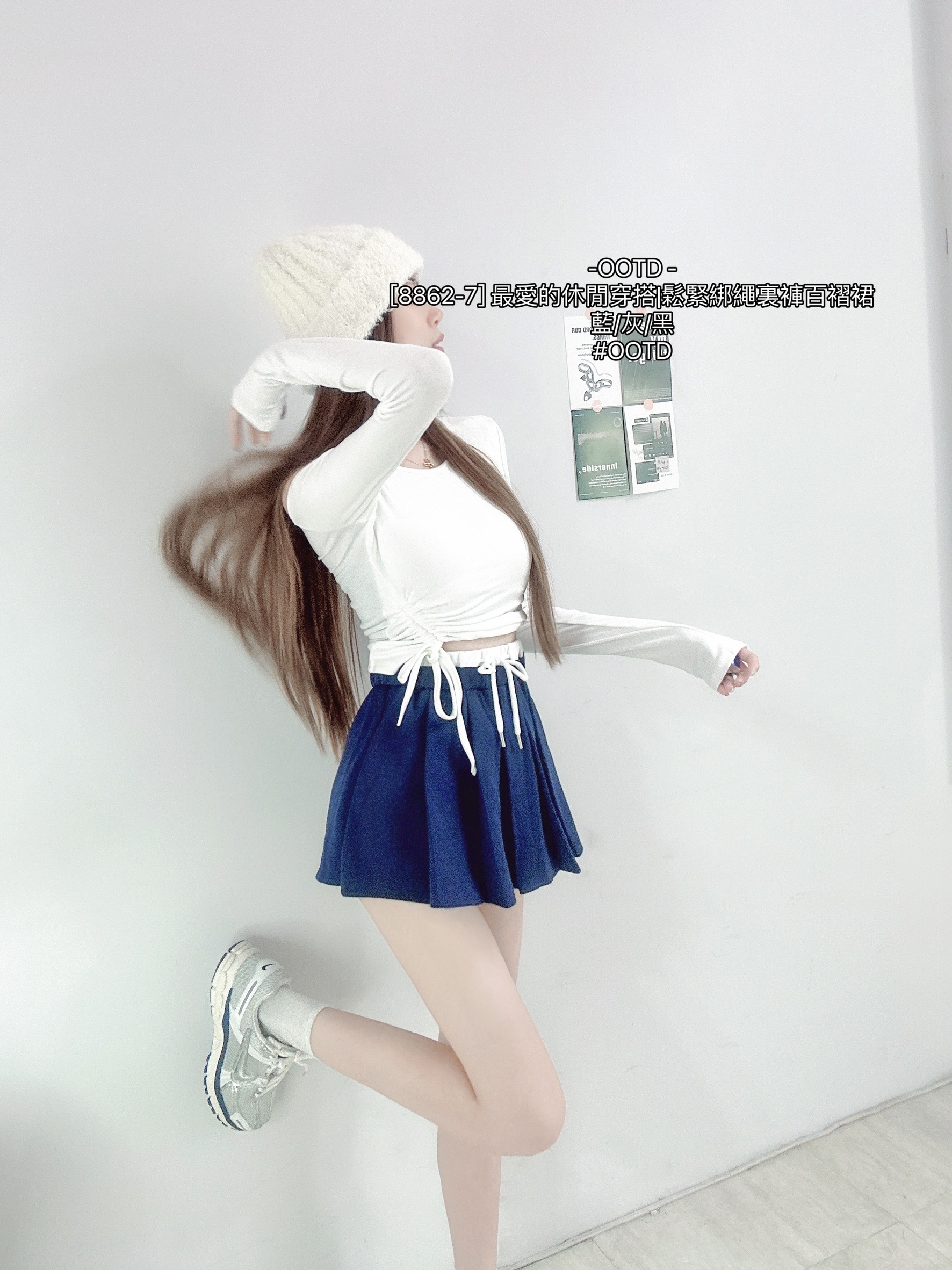 [8862-7] 最愛的休閒穿搭鬆緊綁繩裏褲百褶裙 (3)