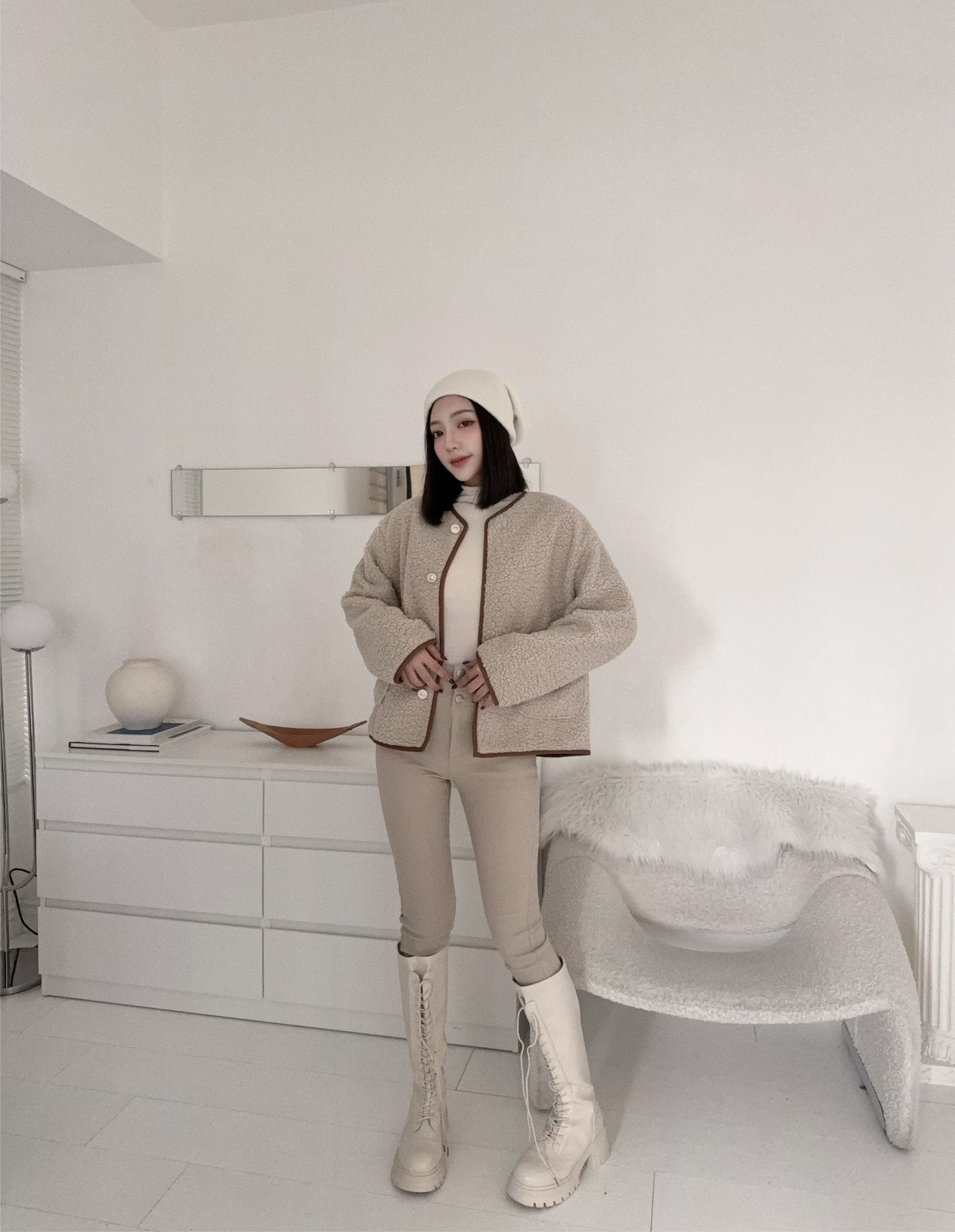 122503『選品』暖呼呼小香風羊羔毛拼接外