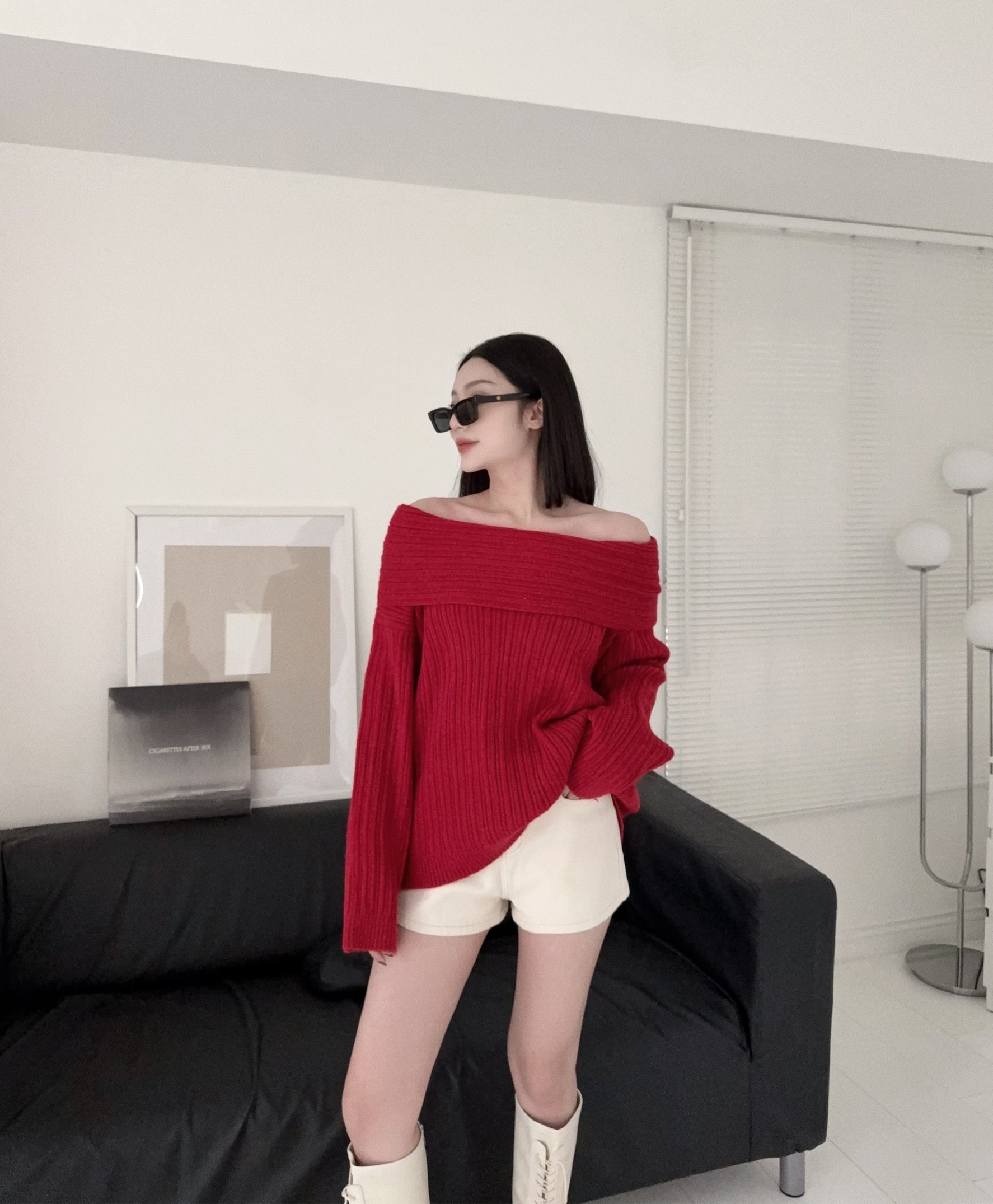 #1225892『選品』辣妹純欲坑條針織翻領一字上衣 (3)