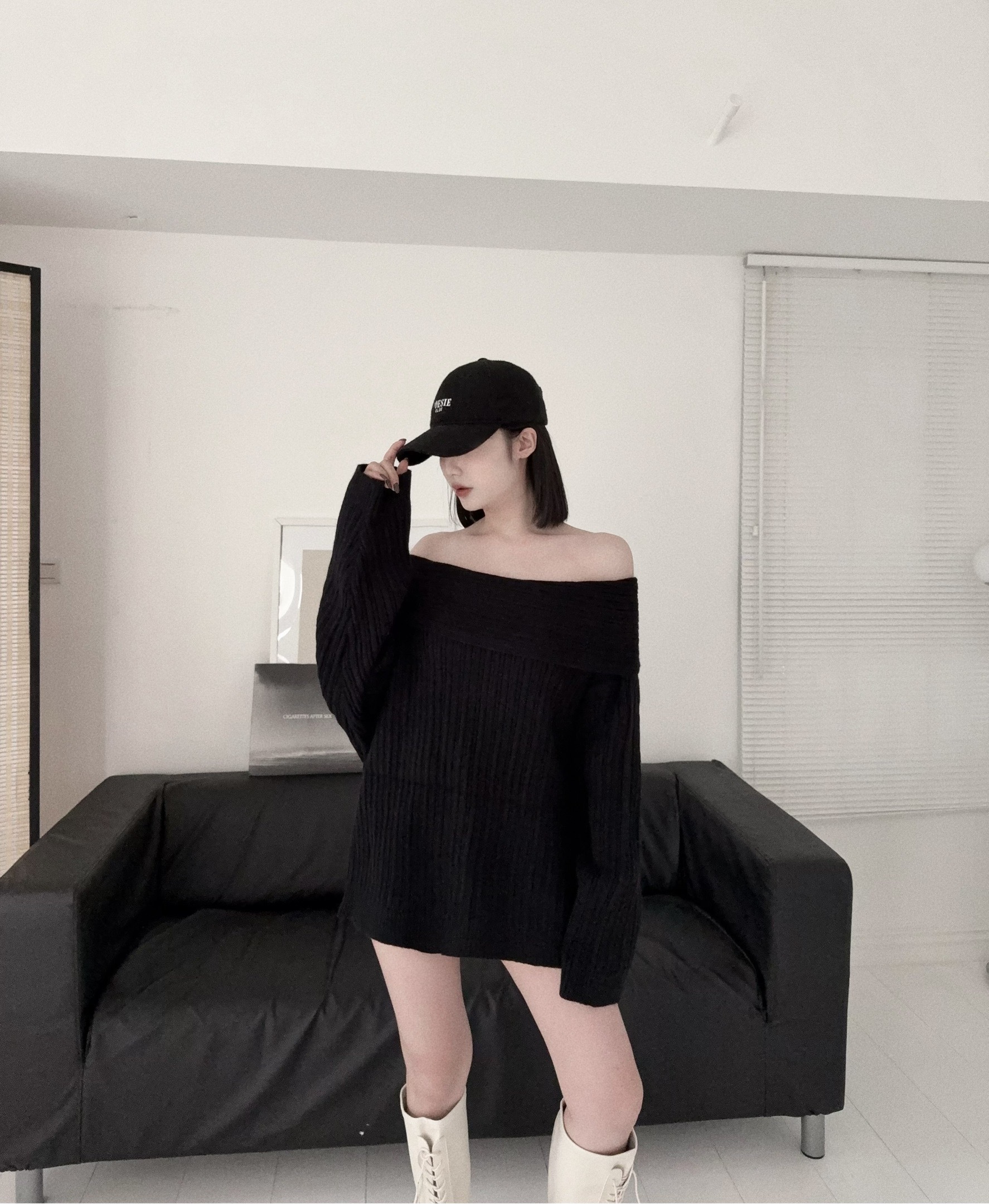 #1225892『選品』辣妹純欲坑條針織翻領一字上衣 (4)