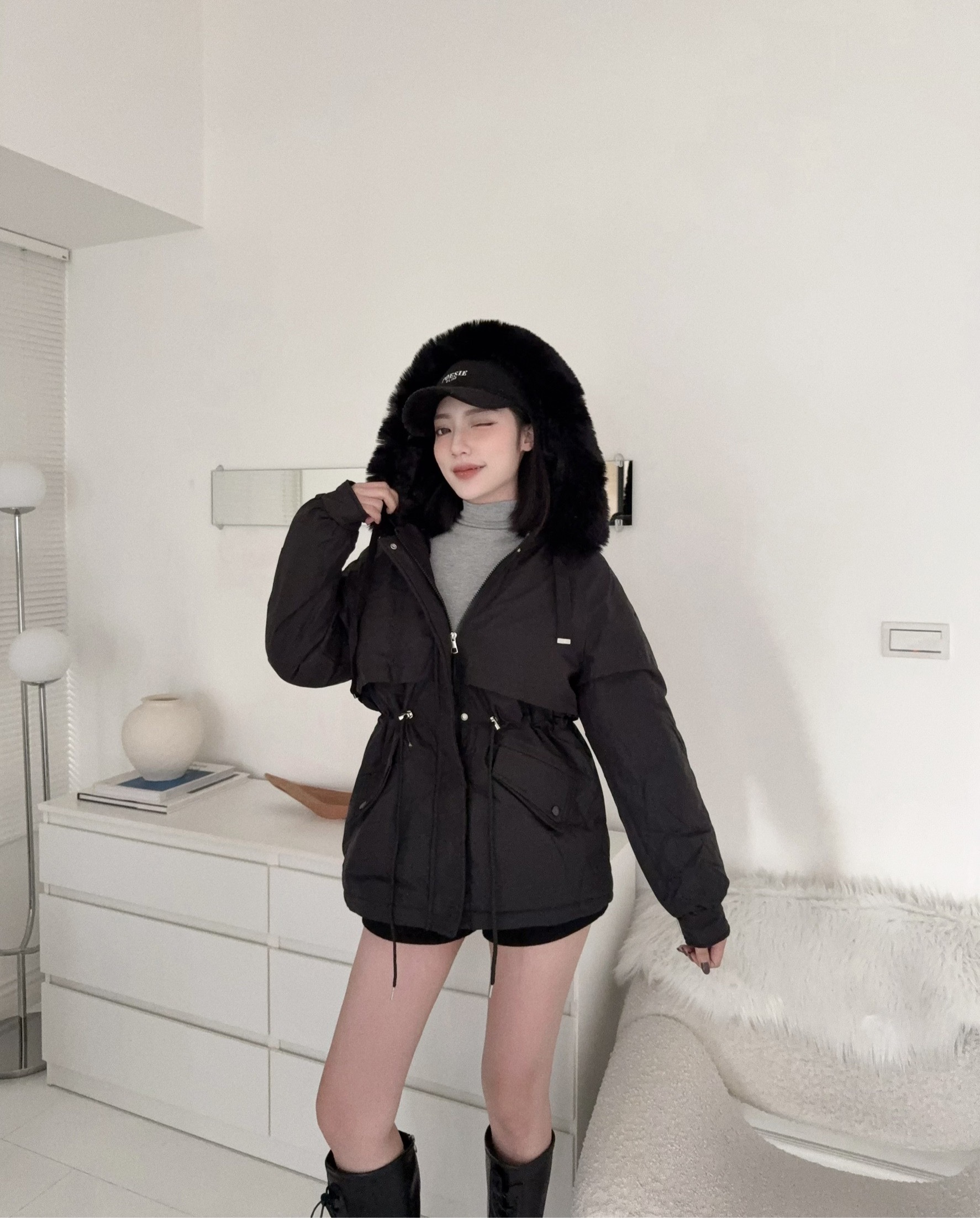 1225603『選品』超暖毛圈縮腰厚款外套 (4)