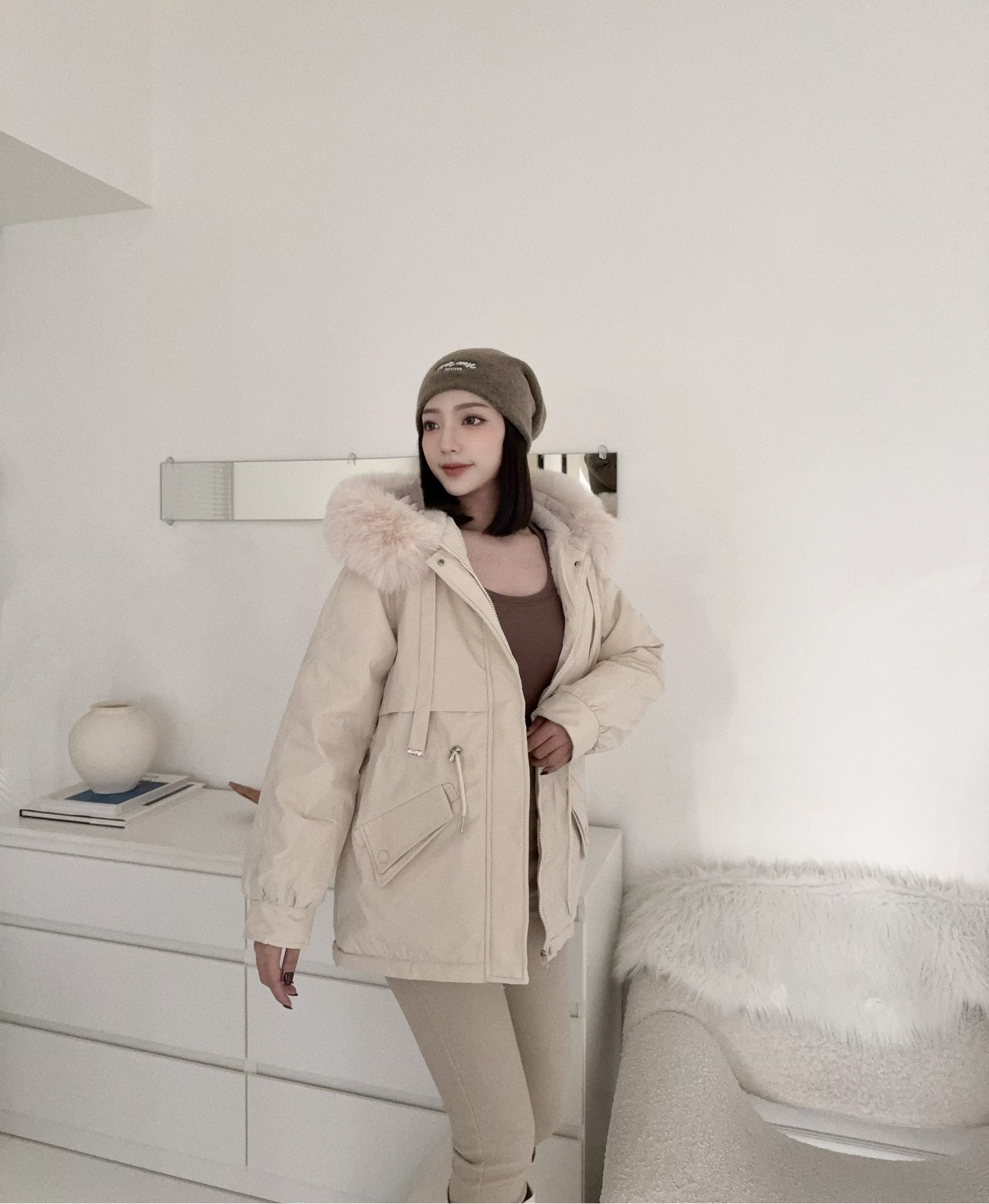 1225603『選品』超暖毛圈縮腰厚款外套