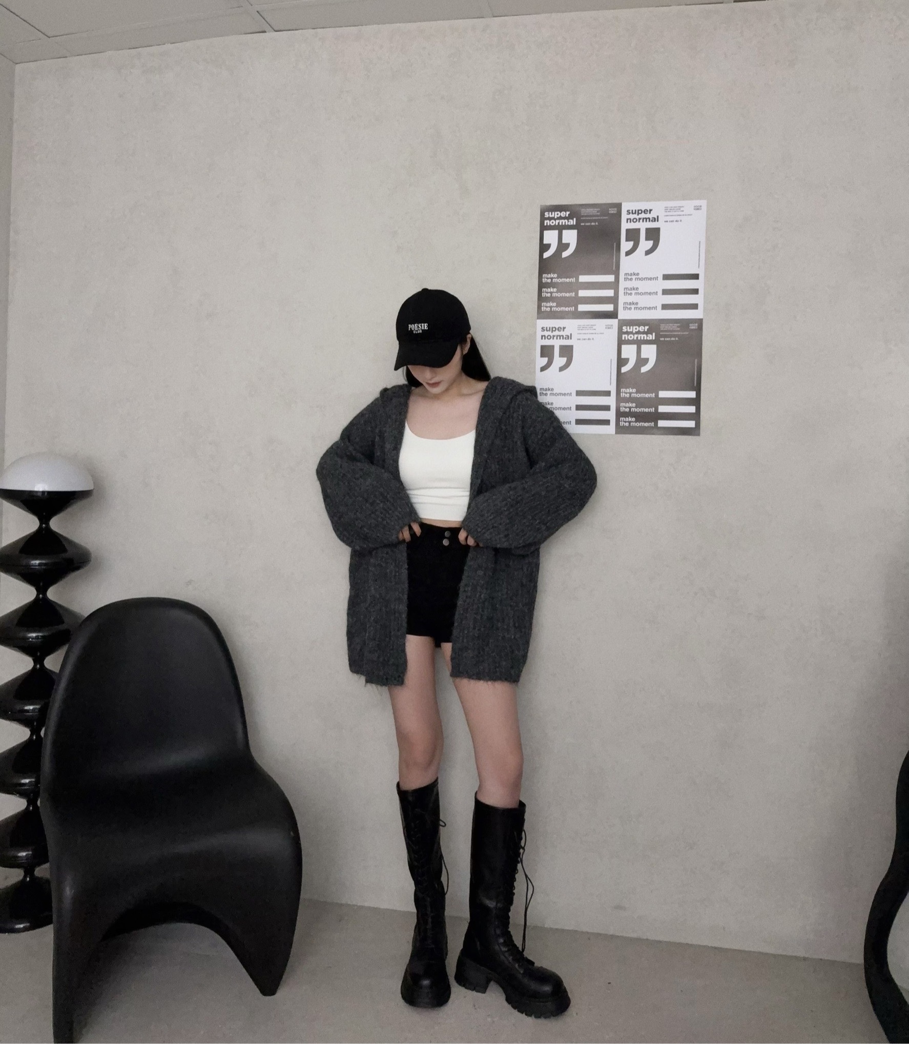 24085『選品』親膚羊毛針織長版針織連帽外 (2)