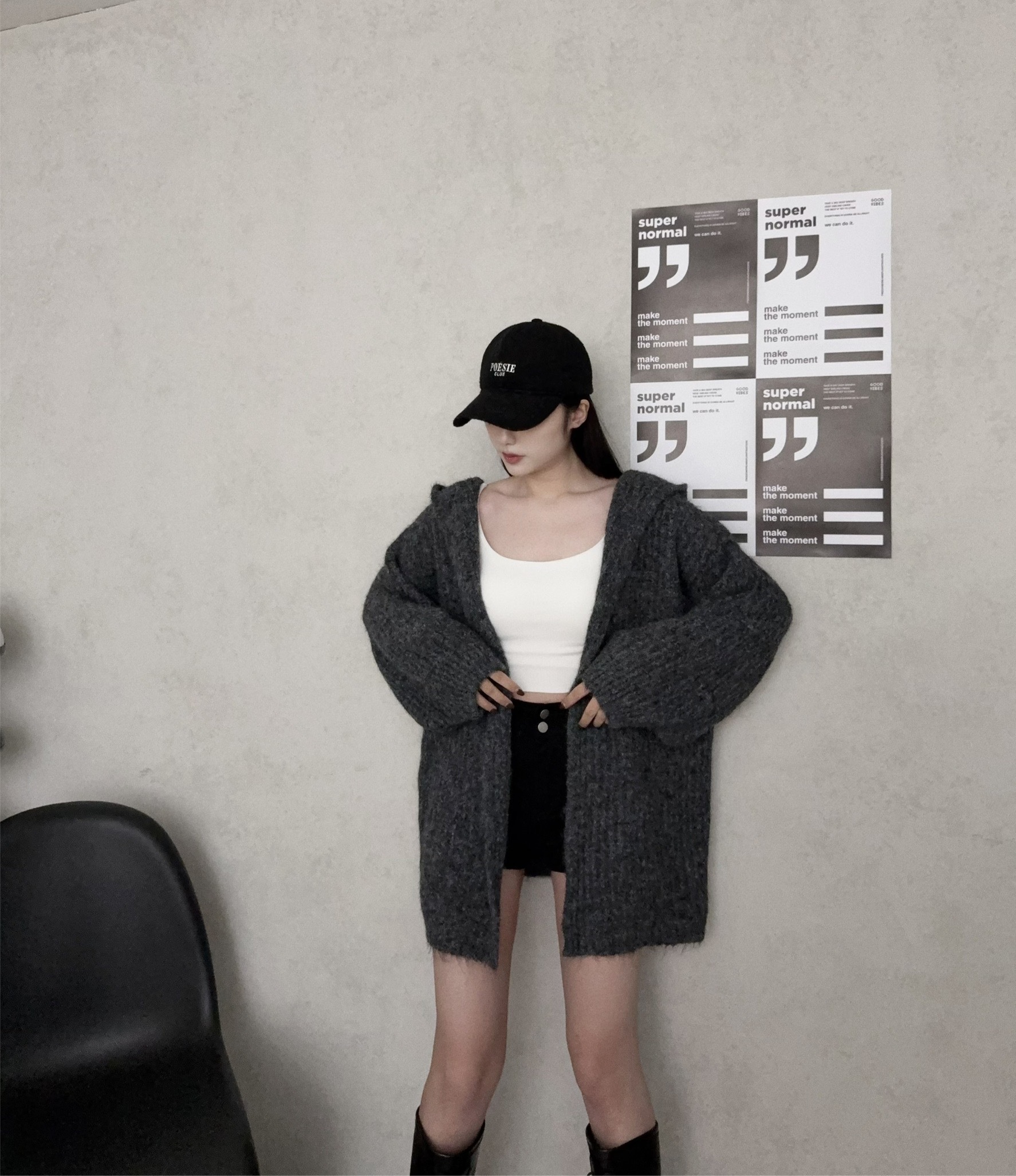 24085『選品』親膚羊毛針織長版針織連帽外 (3)