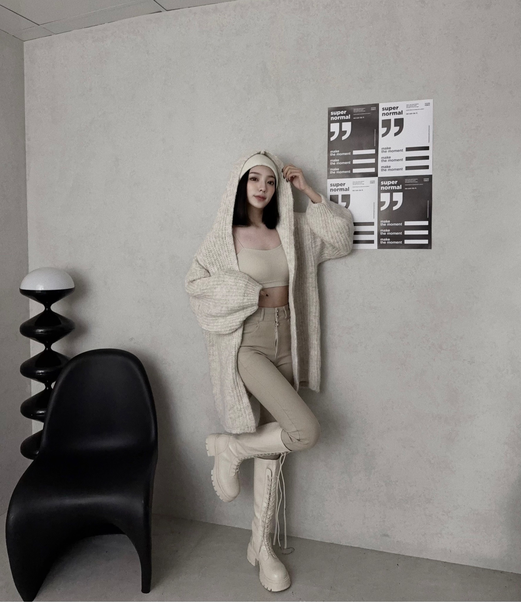 24085『選品』親膚羊毛針織長版針織連帽外