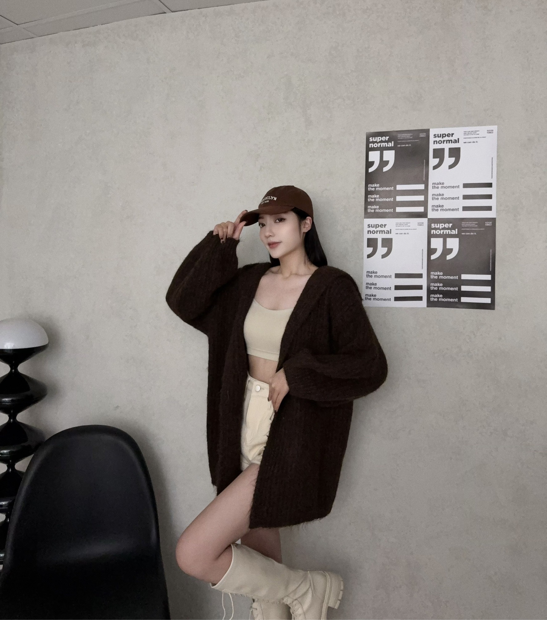 24085『選品』親膚羊毛針織長版針織連帽外 (4)