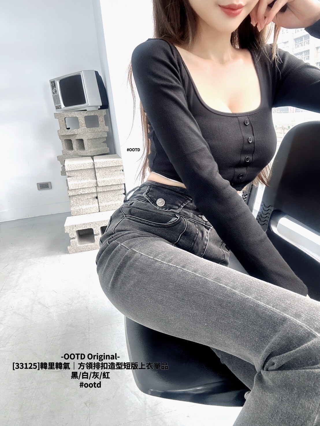 [33125]韓里韓氣｜方領排扣造型短版上衣單品 (8)