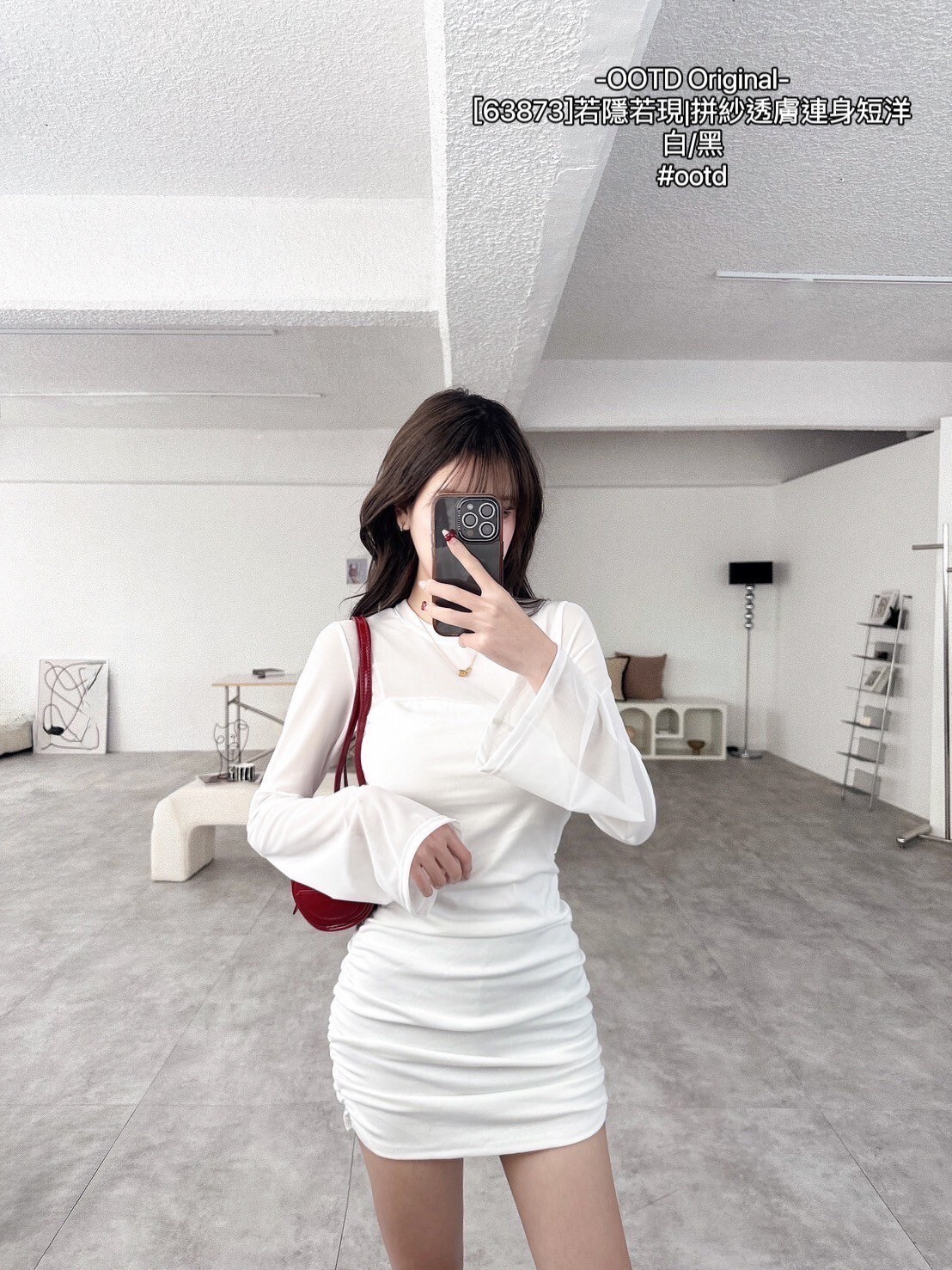 [63873]若隱若現拼紗透膚連身短洋 (3)