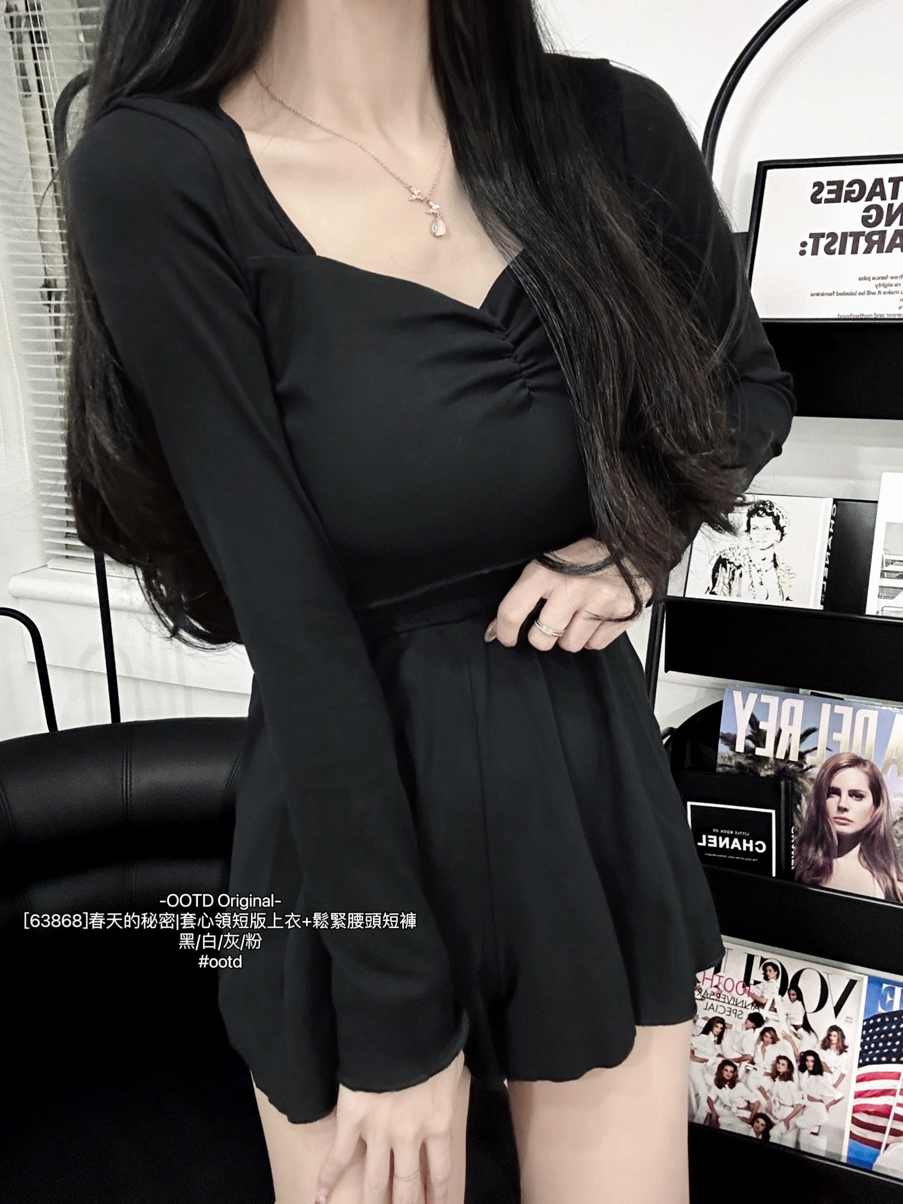 [63868]春天的秘密套心領短版上衣+鬆緊腰頭短褲 (6)