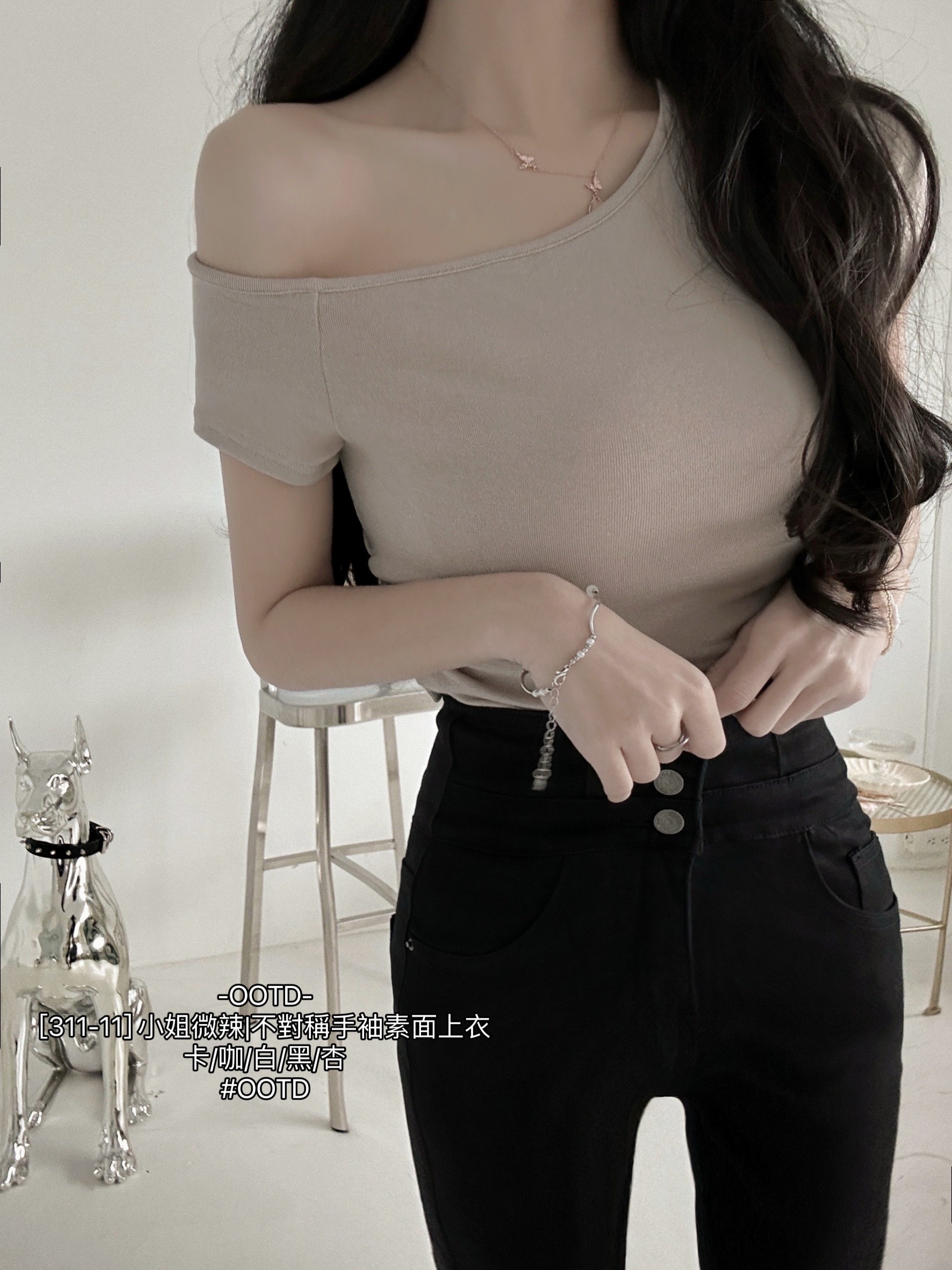 [311-11] 小姐微辣不對稱手袖素面上衣 (6)