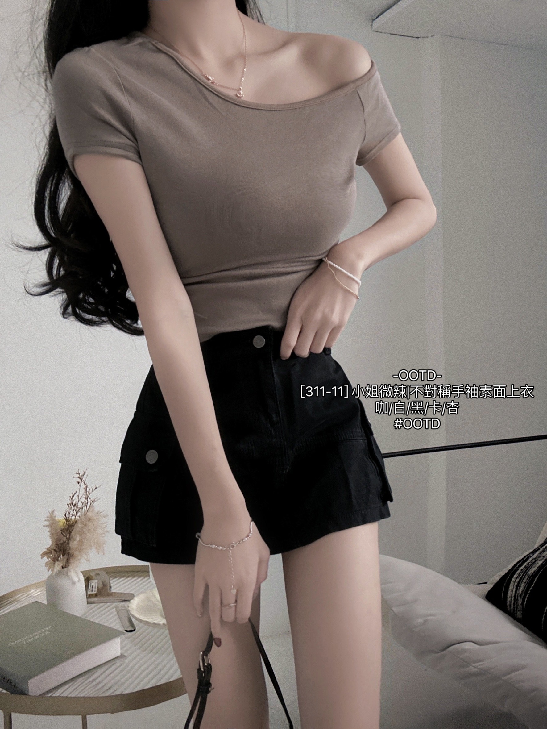[311-11] 小姐微辣不對稱手袖素面上衣 (7)