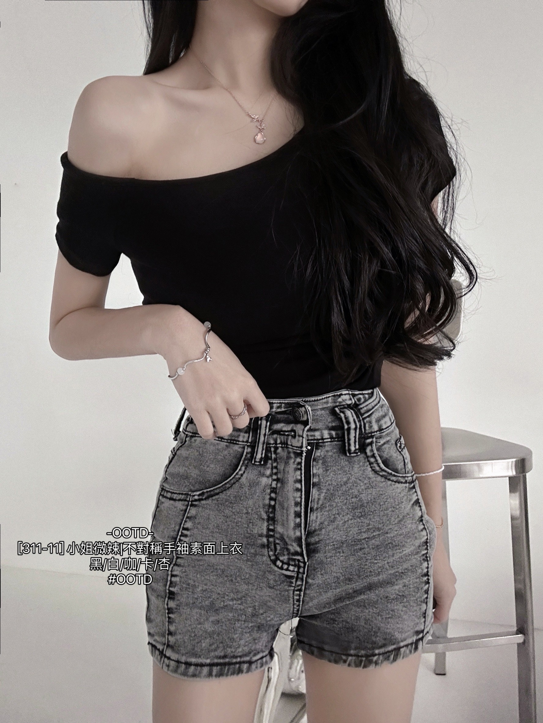 [311-11] 小姐微辣不對稱手袖素面上衣 (10)