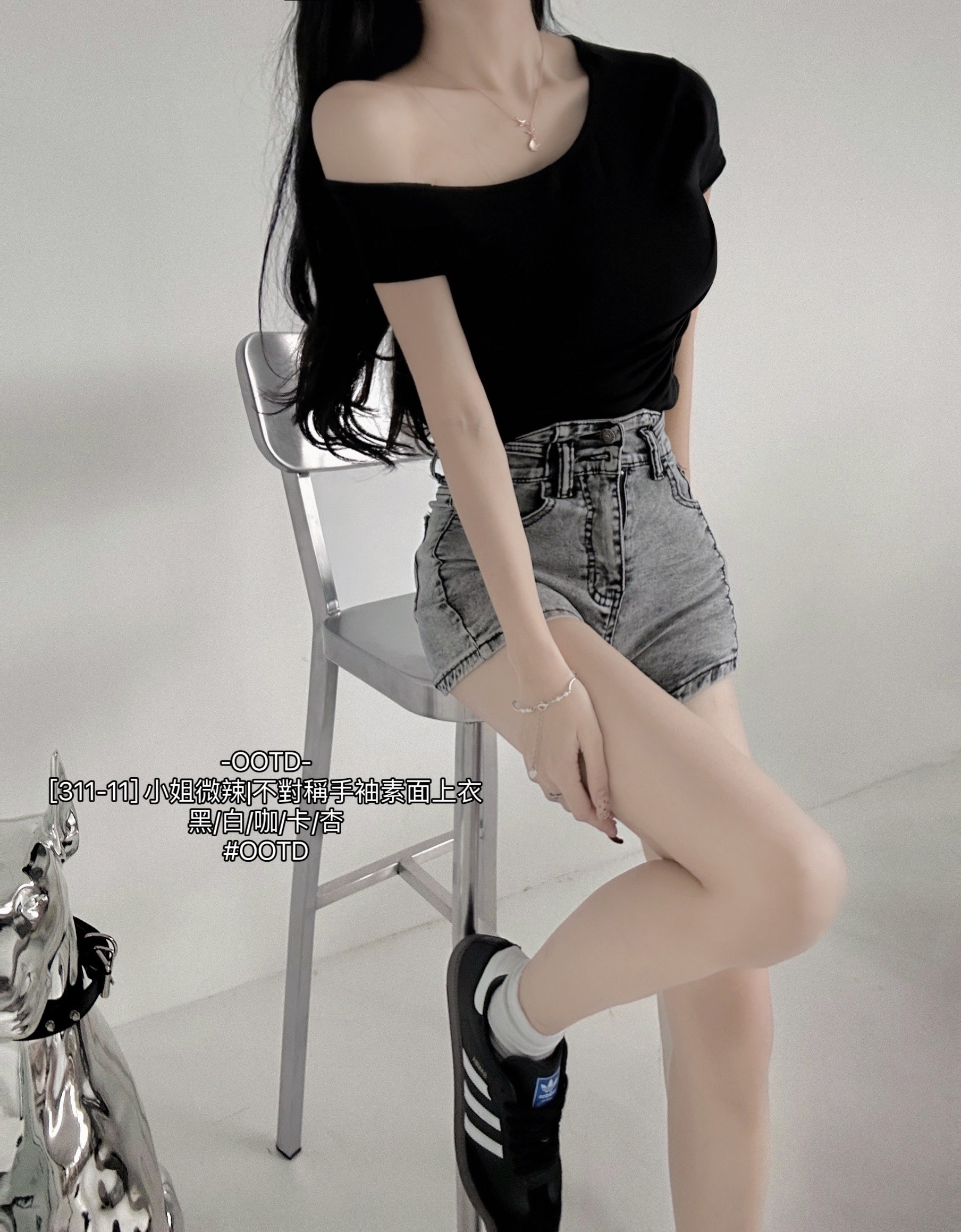 [311-11] 小姐微辣不對稱手袖素面上衣 (9)