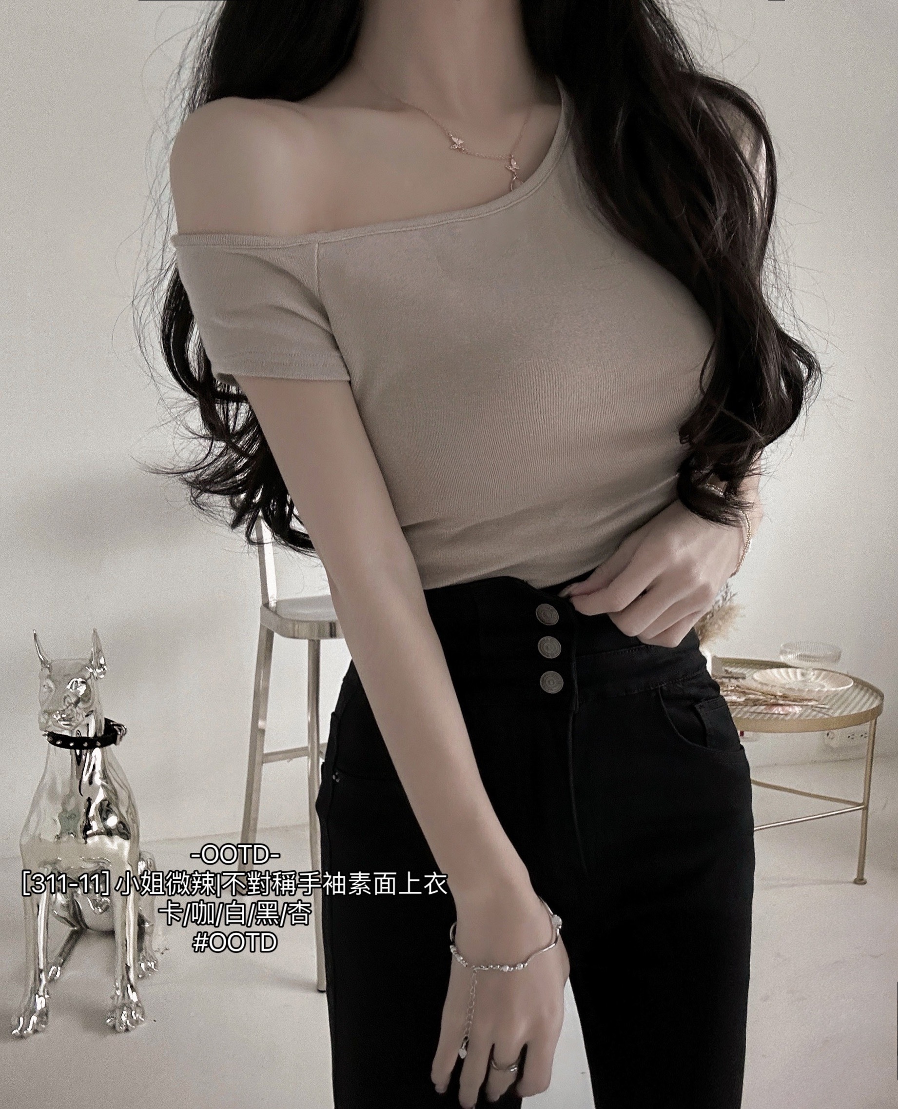 [311-11] 小姐微辣不對稱手袖素面上衣 (5)
