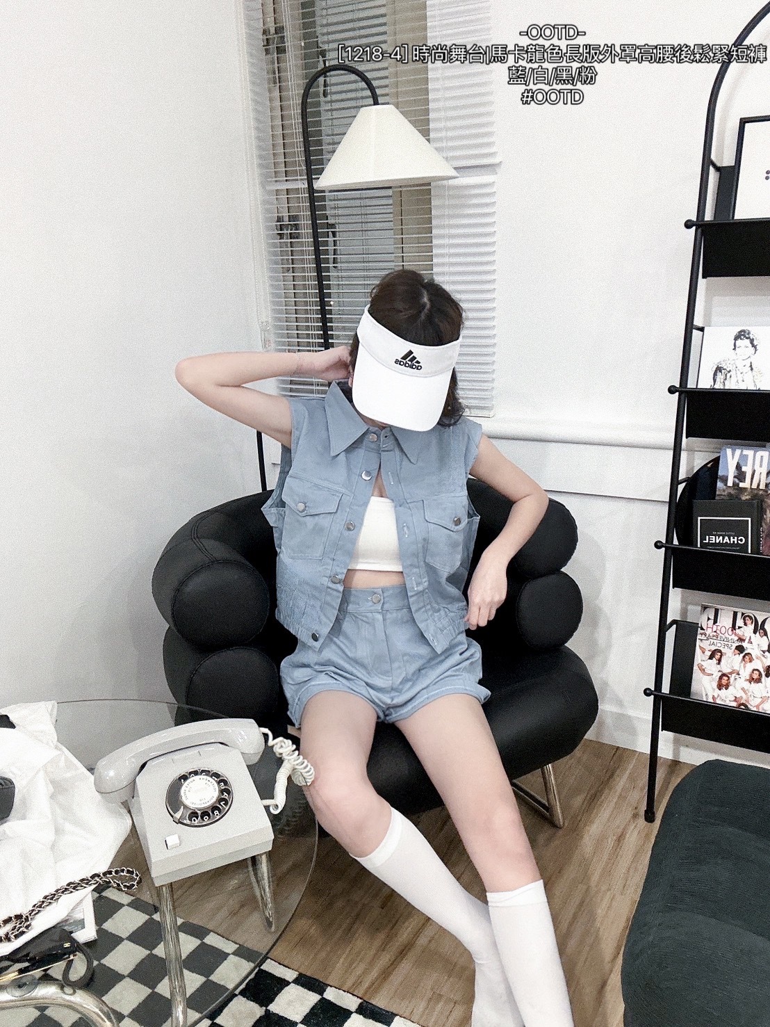 [1218-4] 時尚舞台馬卡龍色長版外罩高腰後鬆緊短褲 (6)