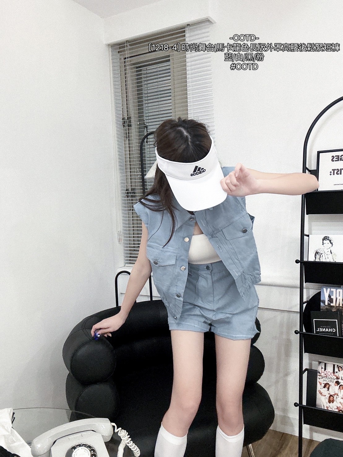 [1218-4] 時尚舞台馬卡龍色長版外罩高腰後鬆緊短褲 (5)