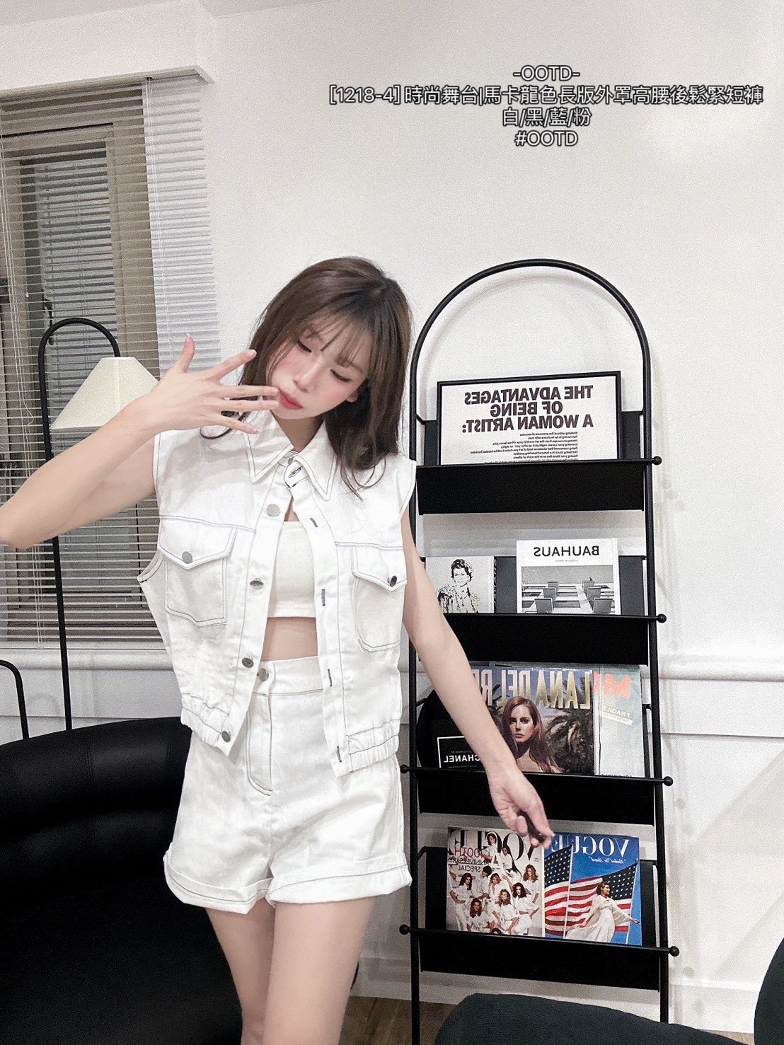 [1218-4] 時尚舞台馬卡龍色長版外罩高腰後鬆緊短褲