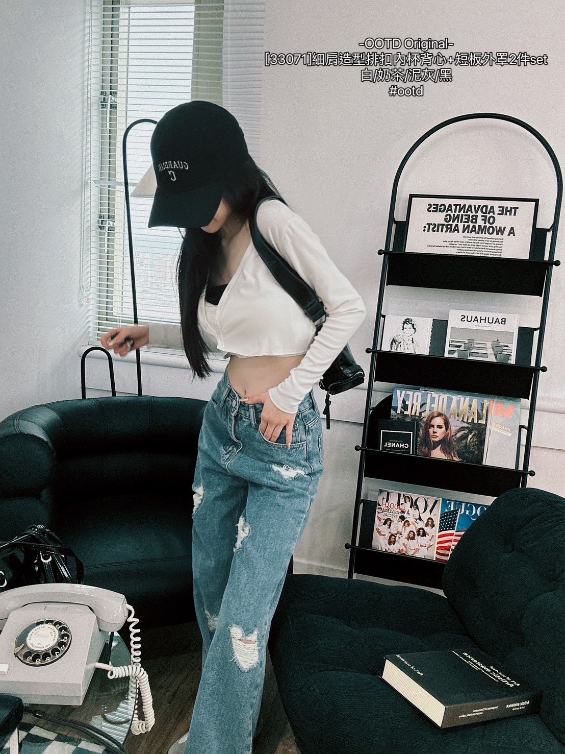 [33071]細肩造型排扣內杯背心+短板外罩2件set