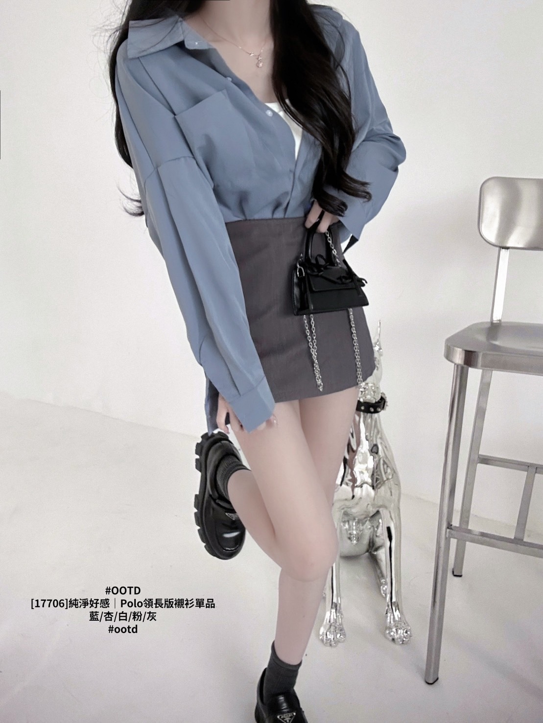 [17706]純淨好感｜Polo領長版襯衫單品 (10)