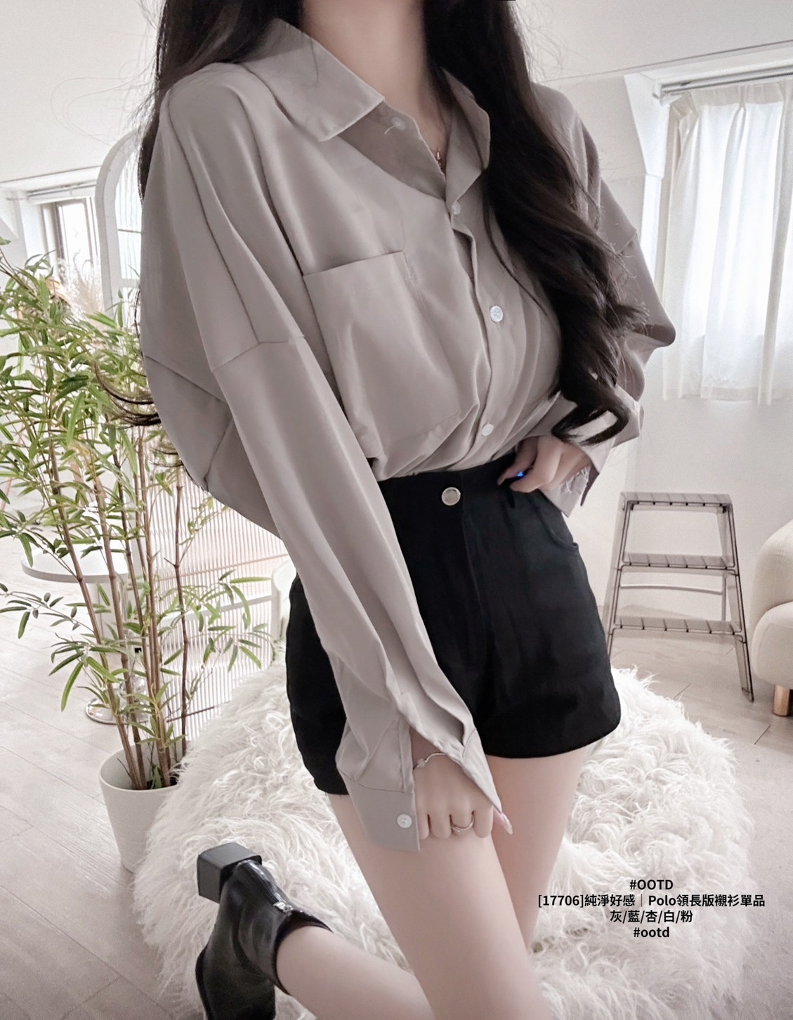 [17706]純淨好感｜Polo領長版襯衫單品 (8)