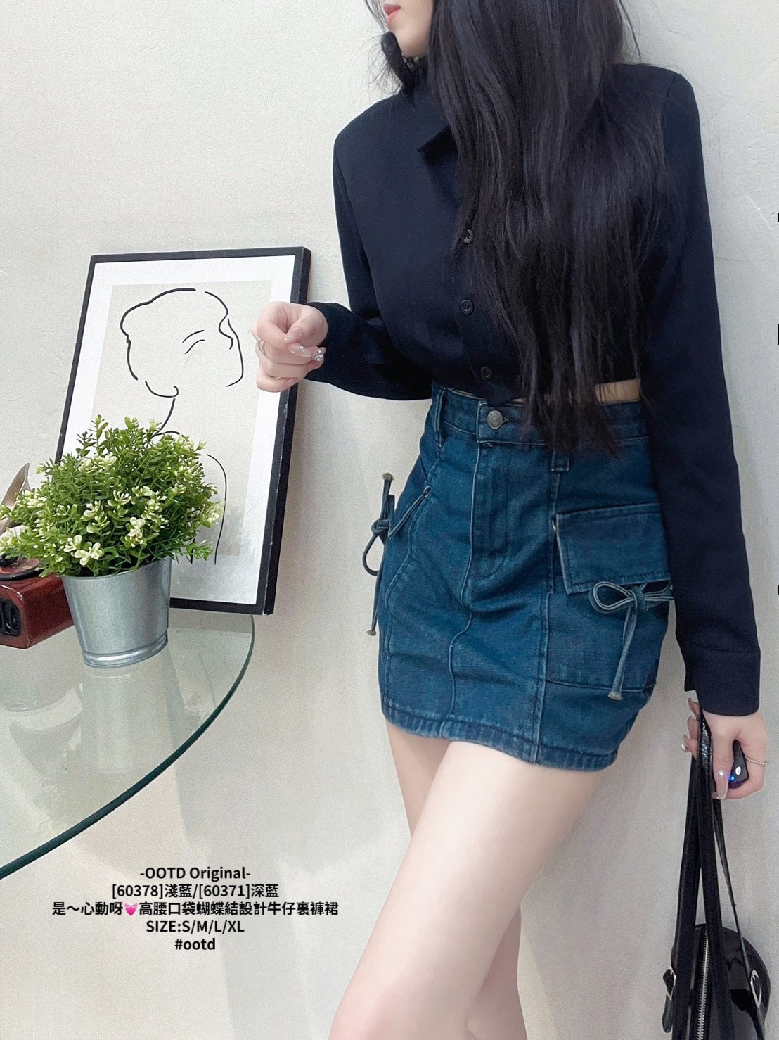 [60378]淺藍[60371]深藍 是～心動呀💓高腰口袋蝴蝶結設計牛仔裏褲裙 (7)
