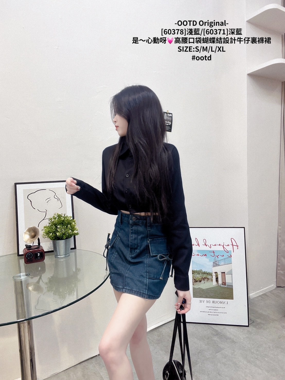 [60378]淺藍[60371]深藍 是～心動呀💓高腰口袋蝴蝶結設計牛仔裏褲裙 (8)