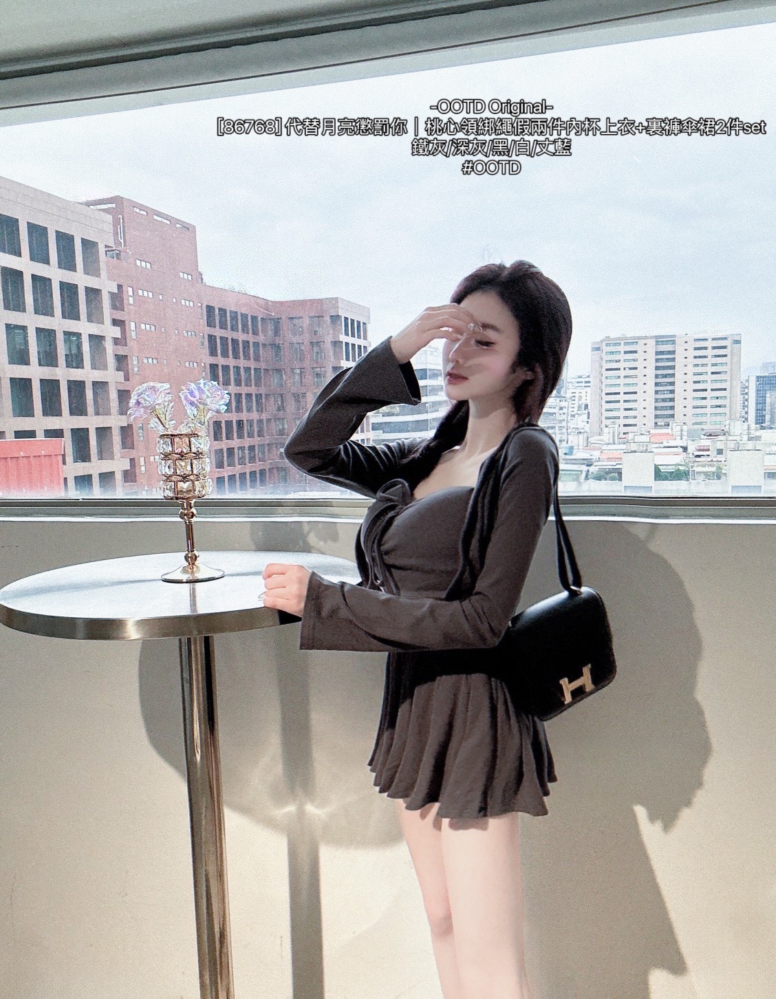 [86768] 代替月亮懲罰你｜桃心領綁繩假兩件內杯上衣+裏褲傘裙2件set (6)