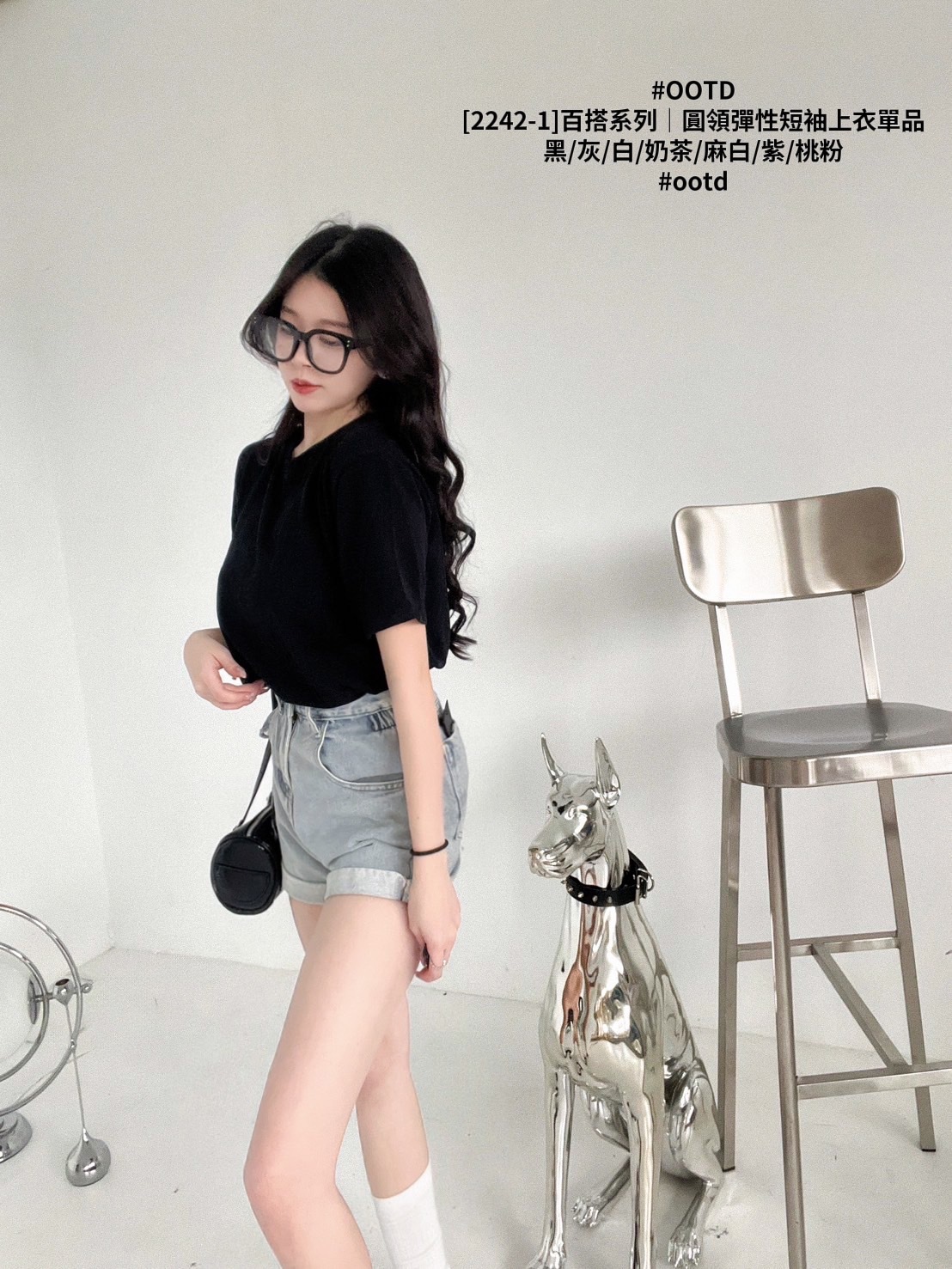 [2242-1]百搭系列｜圓領彈性短袖上衣單品 (14)