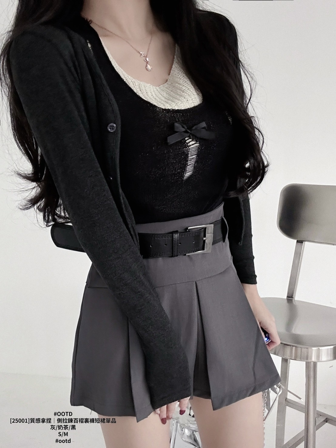 [25001]質感拿捏｜側拉鍊百褶裏褲短裙單品 (6)