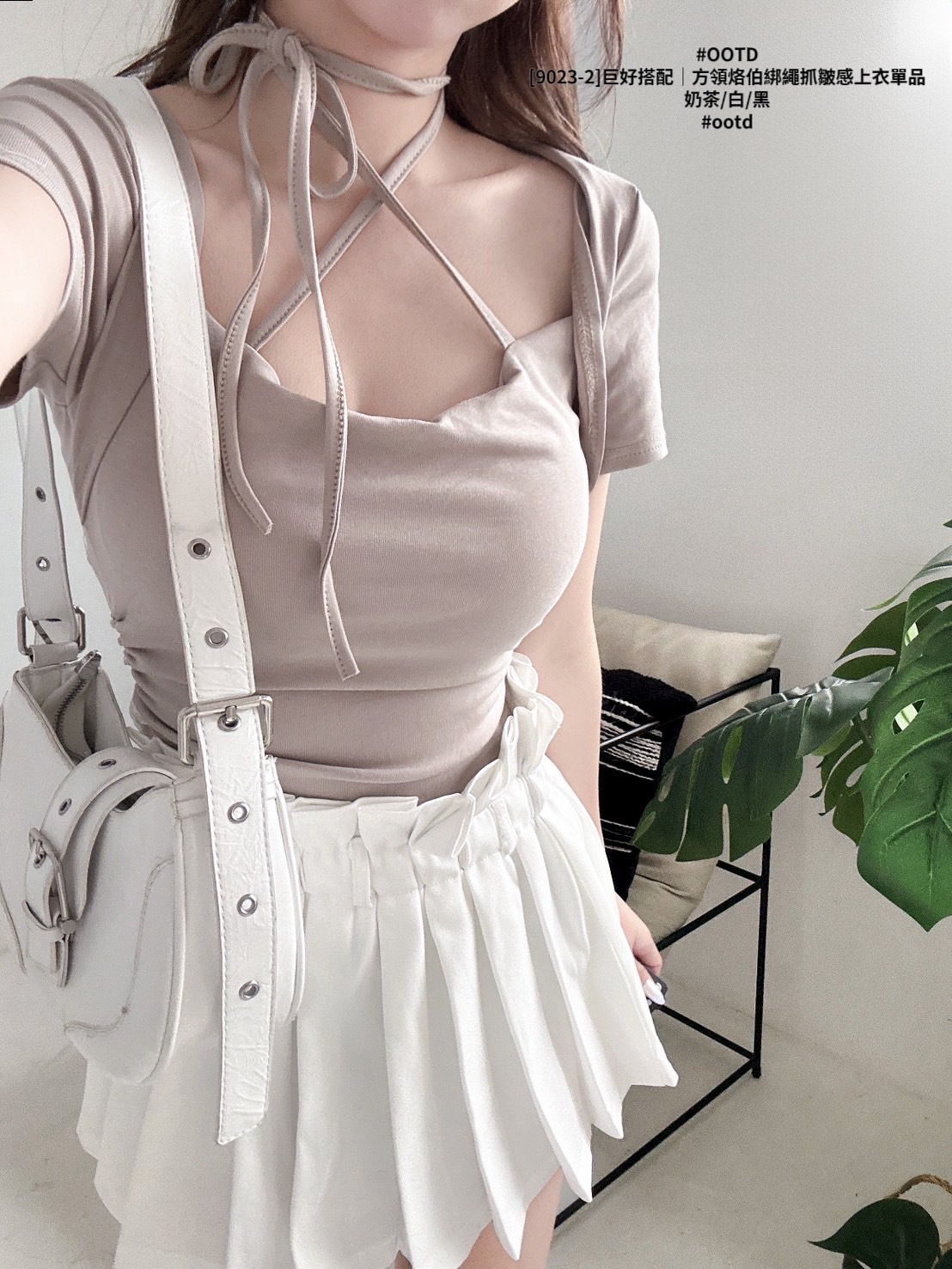 [9023-2]巨好搭配｜方領烙伯綁繩抓皺感上衣單品 (6)