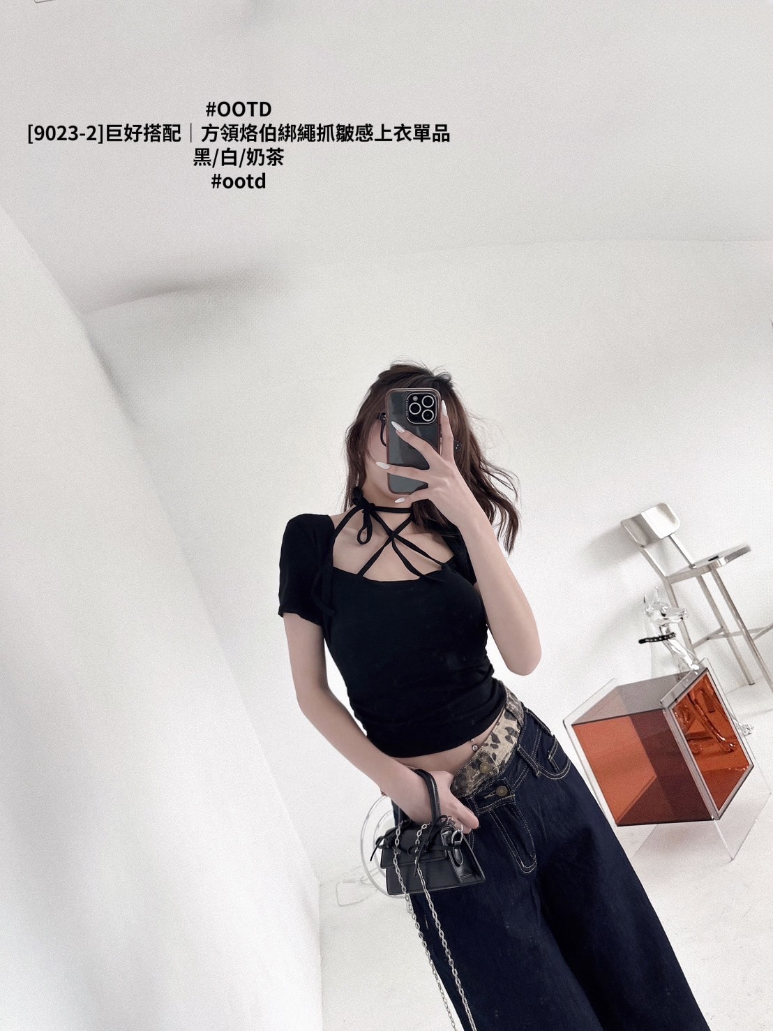 [9023-2]巨好搭配｜方領烙伯綁繩抓皺感上衣單品 (8)