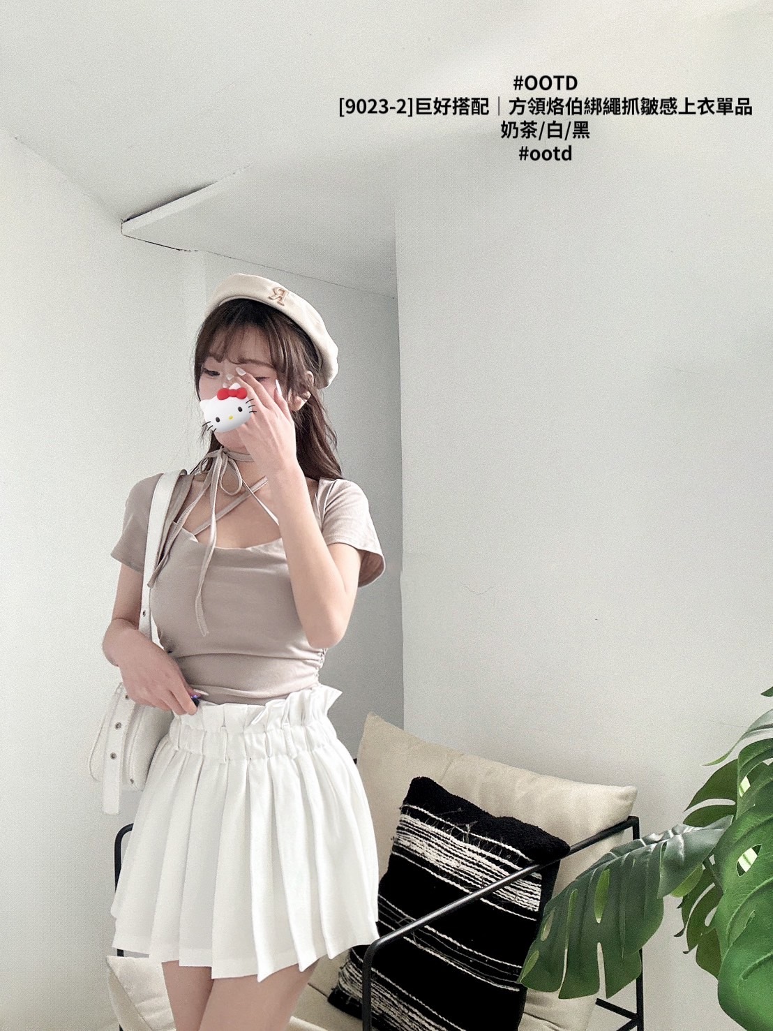 [9023-2]巨好搭配｜方領烙伯綁繩抓皺感上衣單品 (5)