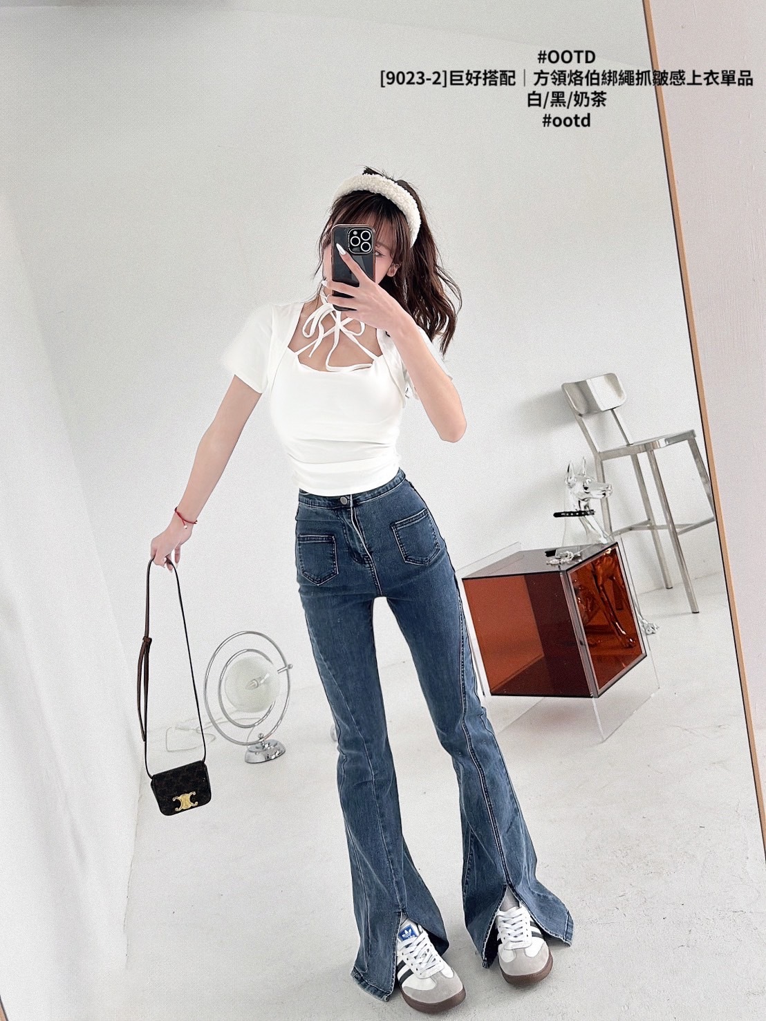 [9023-2]巨好搭配｜方領烙伯綁繩抓皺感上衣單品 (3)