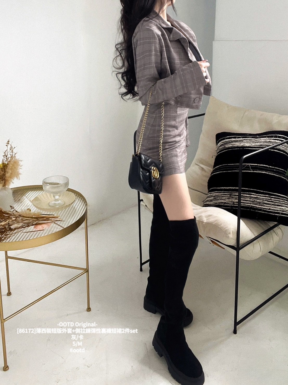 [86172]薄西裝短版外套+側拉鍊彈性裏褲短裙2件set (8)